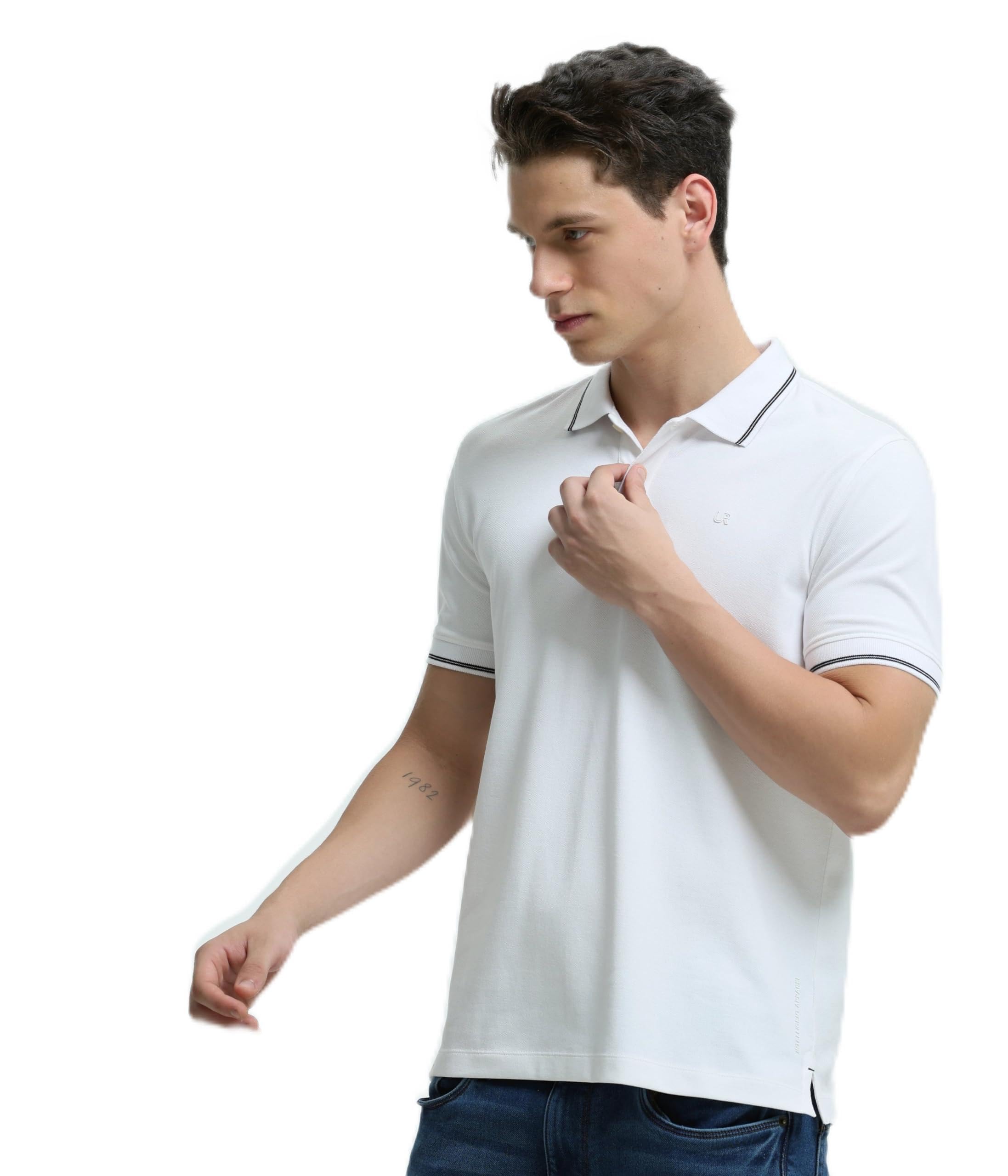 TURMS White Casual Polo Shirt for Men