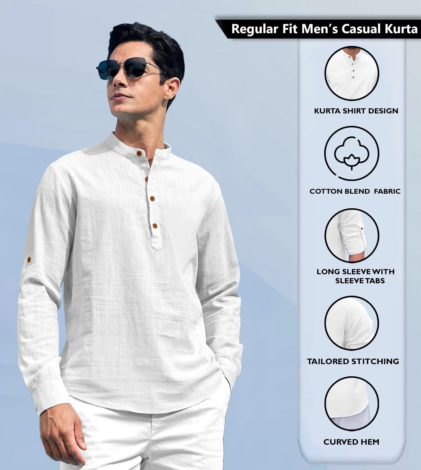 Zombom White Cotton Blend Kurta for Men - Image 2