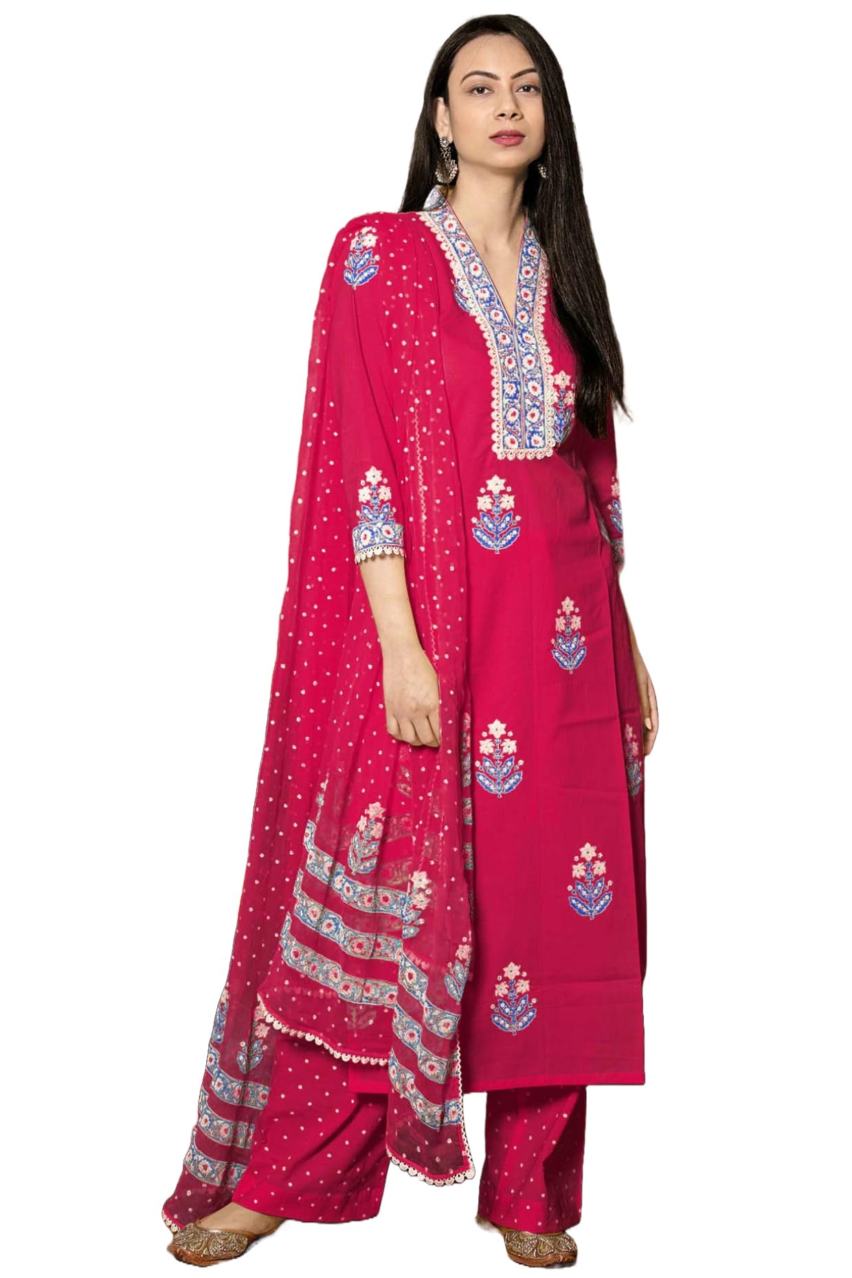 GoSriKi Pink Rayon Viscose Printed Kurta Set for Women