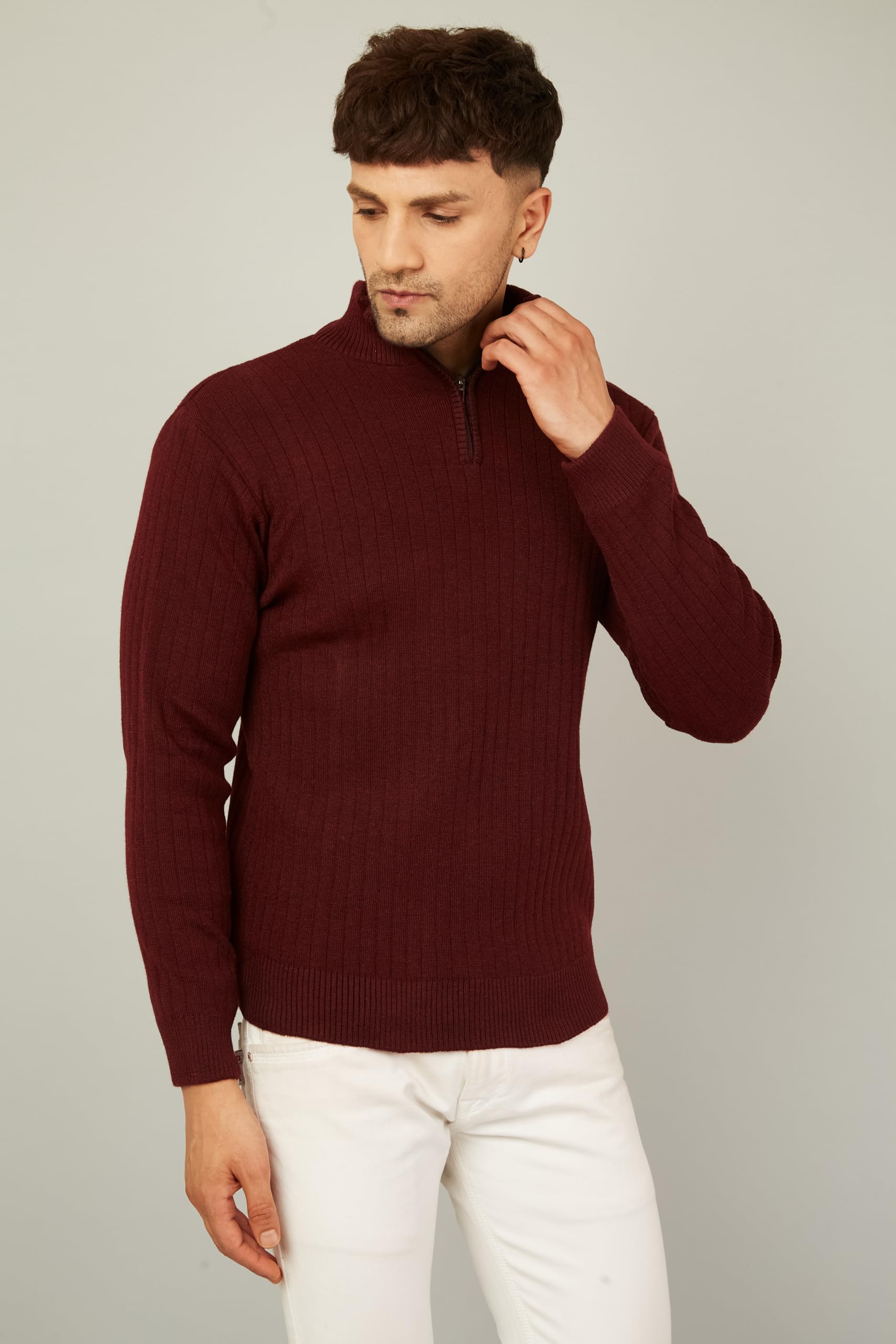 Kvetoo Woolen Sweater for Men - Wine Red - Image 3