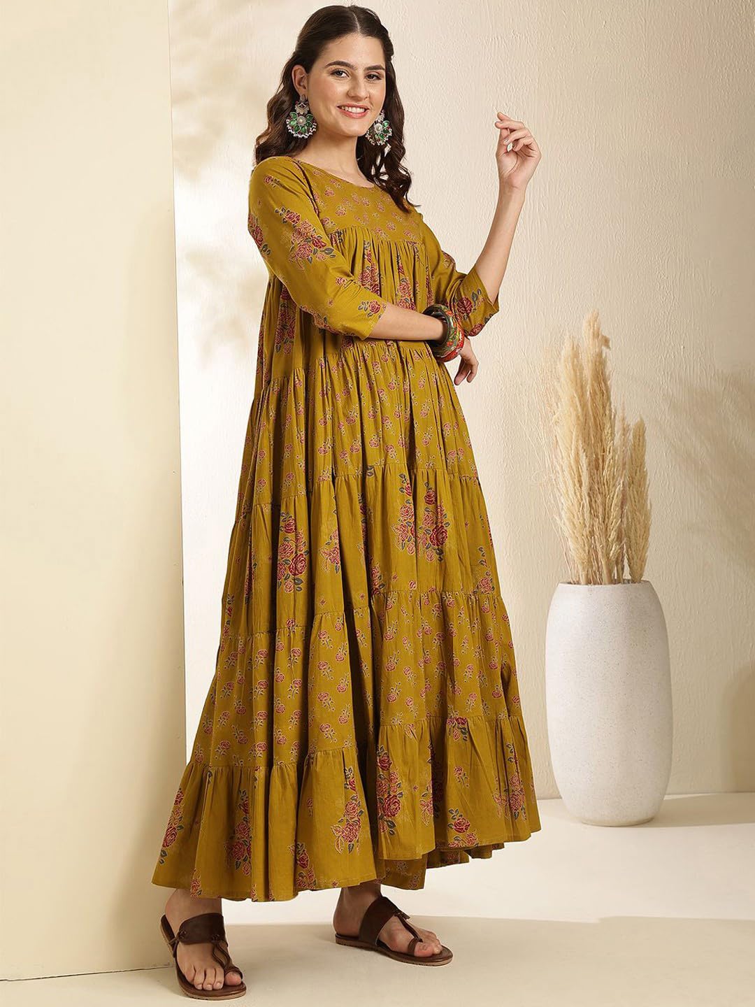 ANNI Women Rayon Viscose Anarkali Kurta - Mustard - Image 2