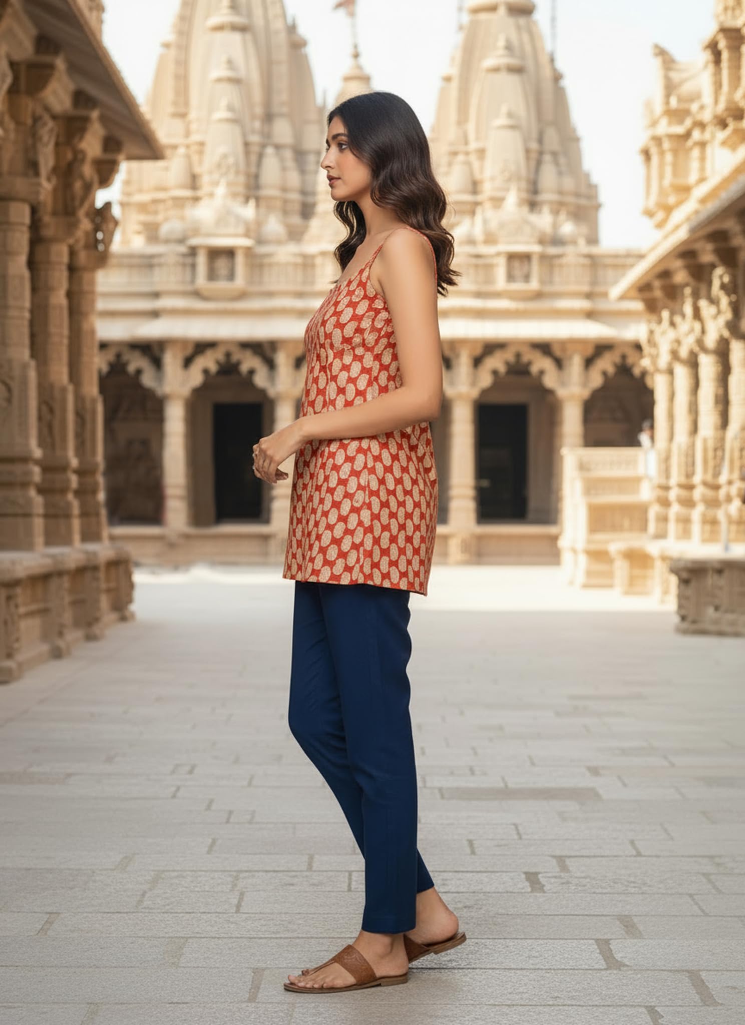 GoSriKi Women's Red A-Line Kurti - Image 3