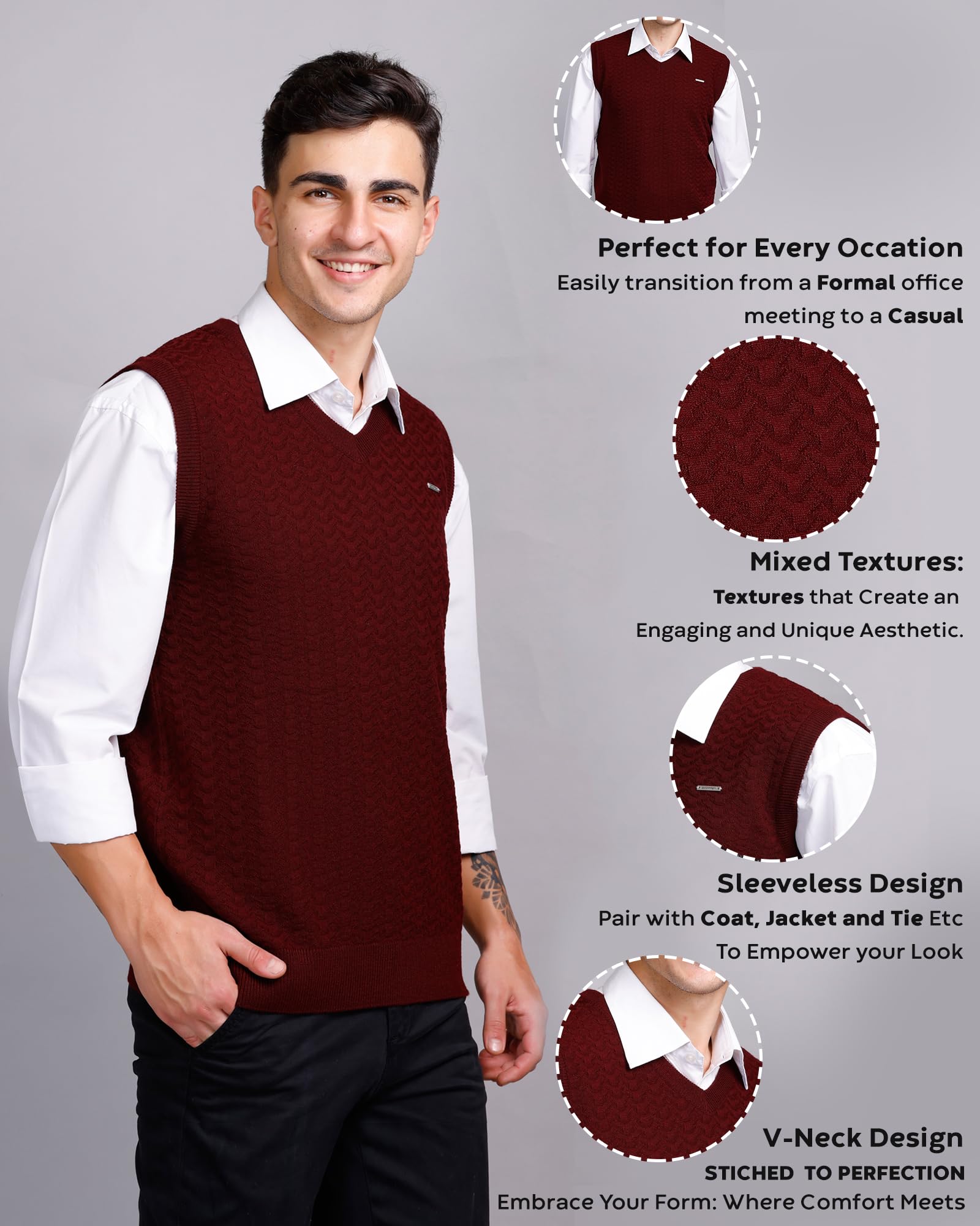 GarbGlide v Neck Sweater for Men - Grey - Image 3