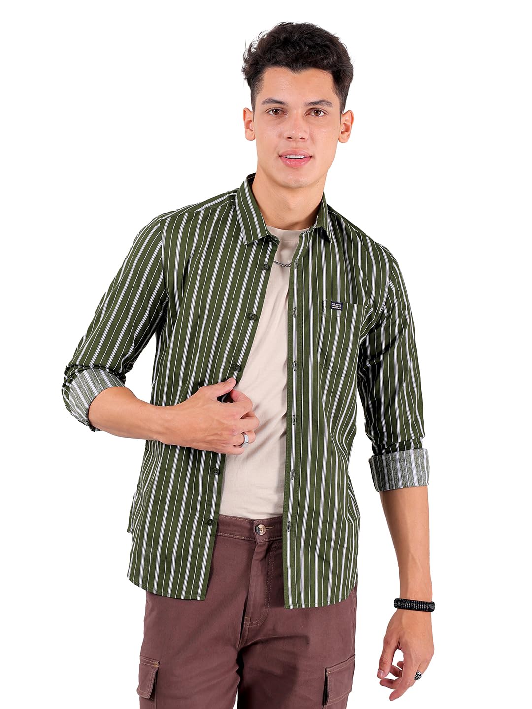 The Indian Garage Co Men's Slim Shirt - Olive Green