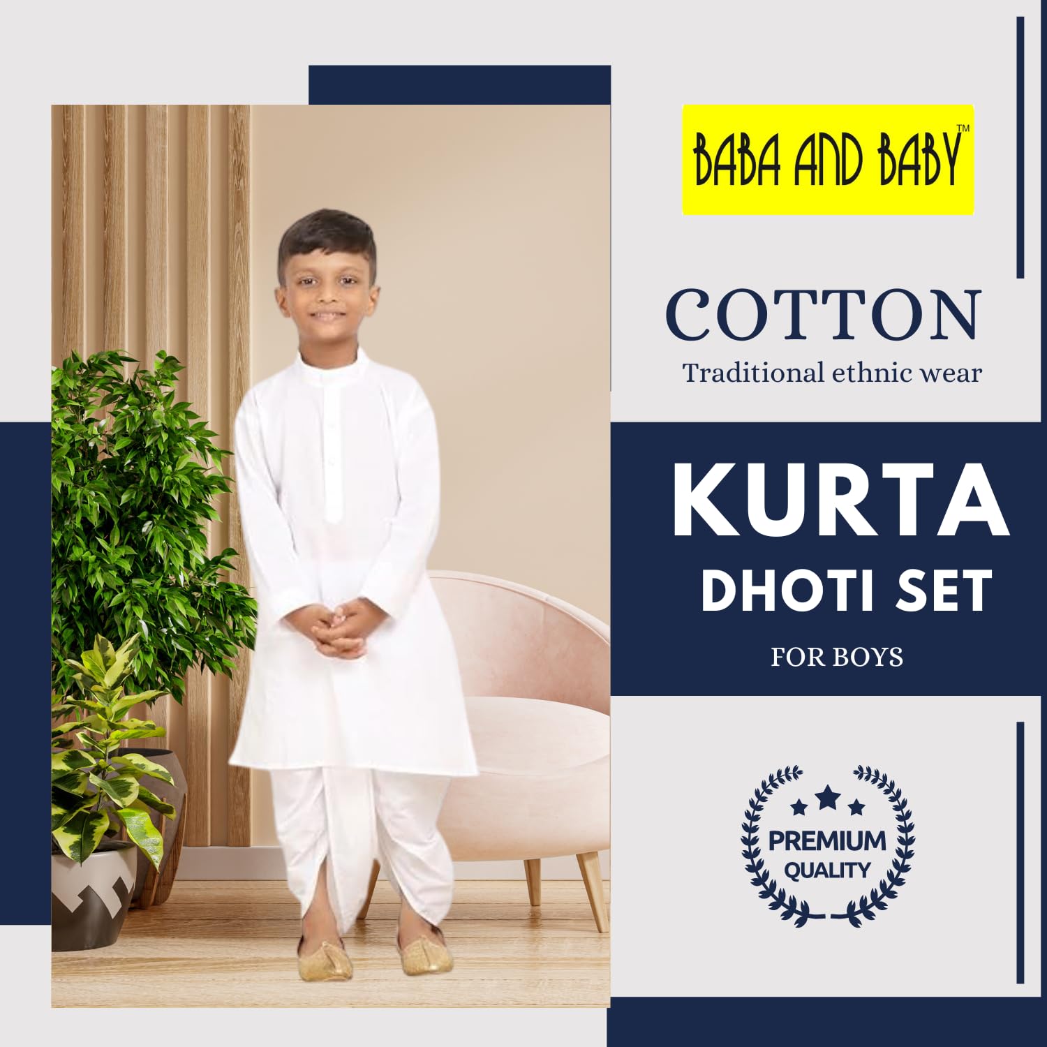 Baba Boy Cotton Kurta Dhoti Set - White - Image 2