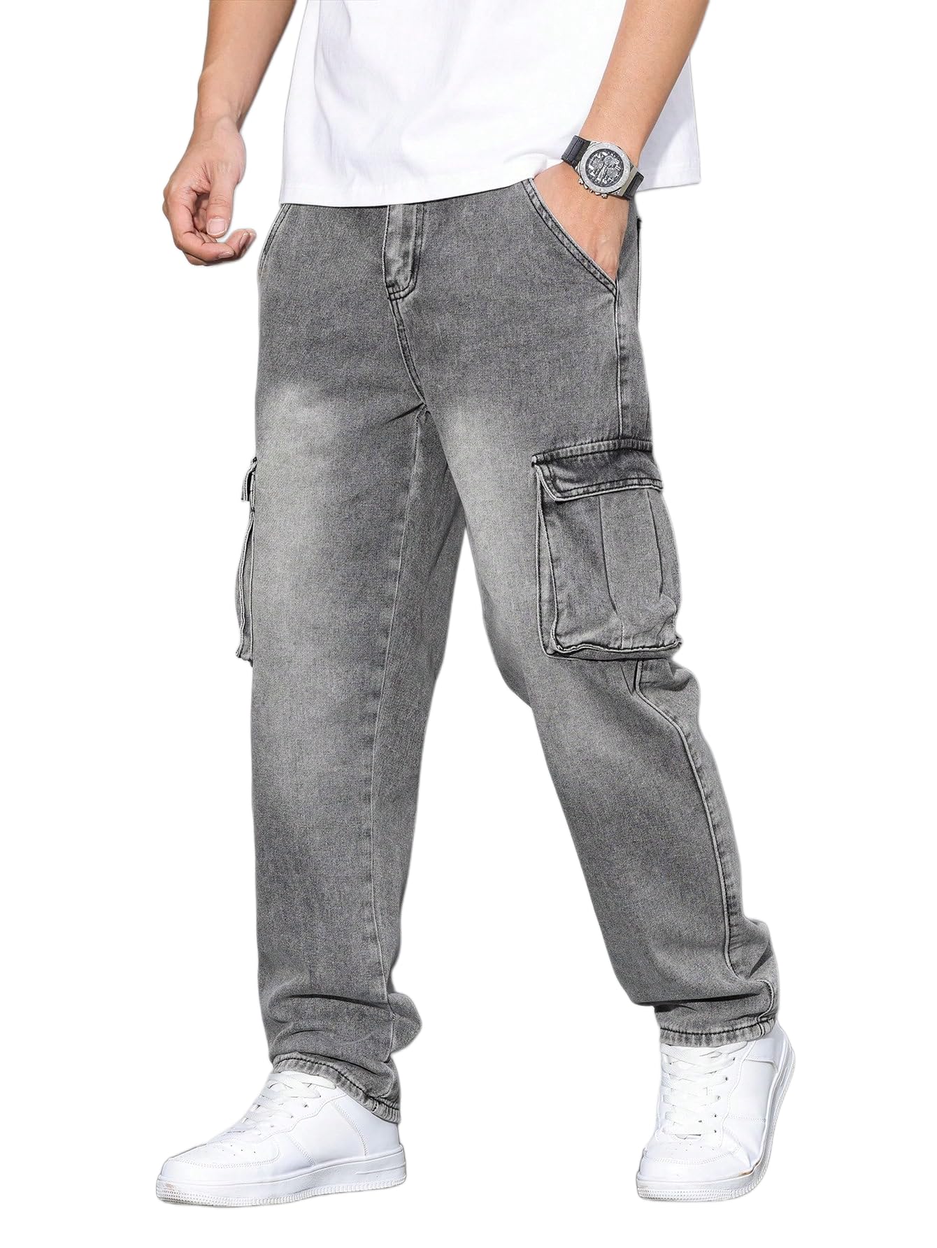 URBAN POCKETS Men's Jeans - Grey Cargo