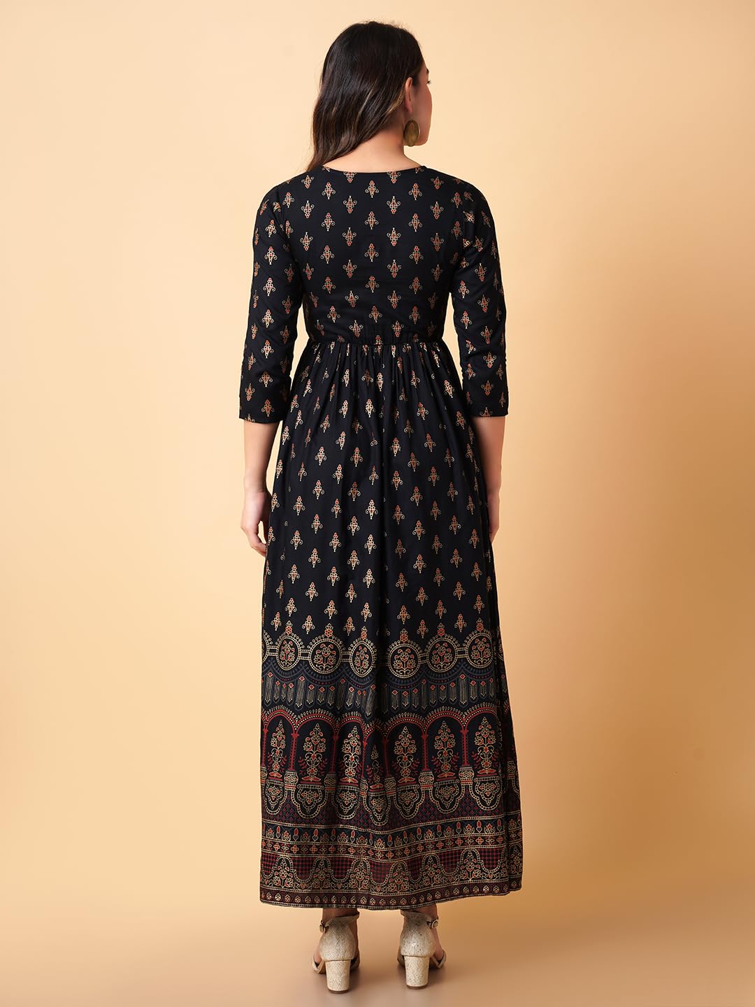 Daevish Women's Golden Floral Maxi Dress - Black - Image 2