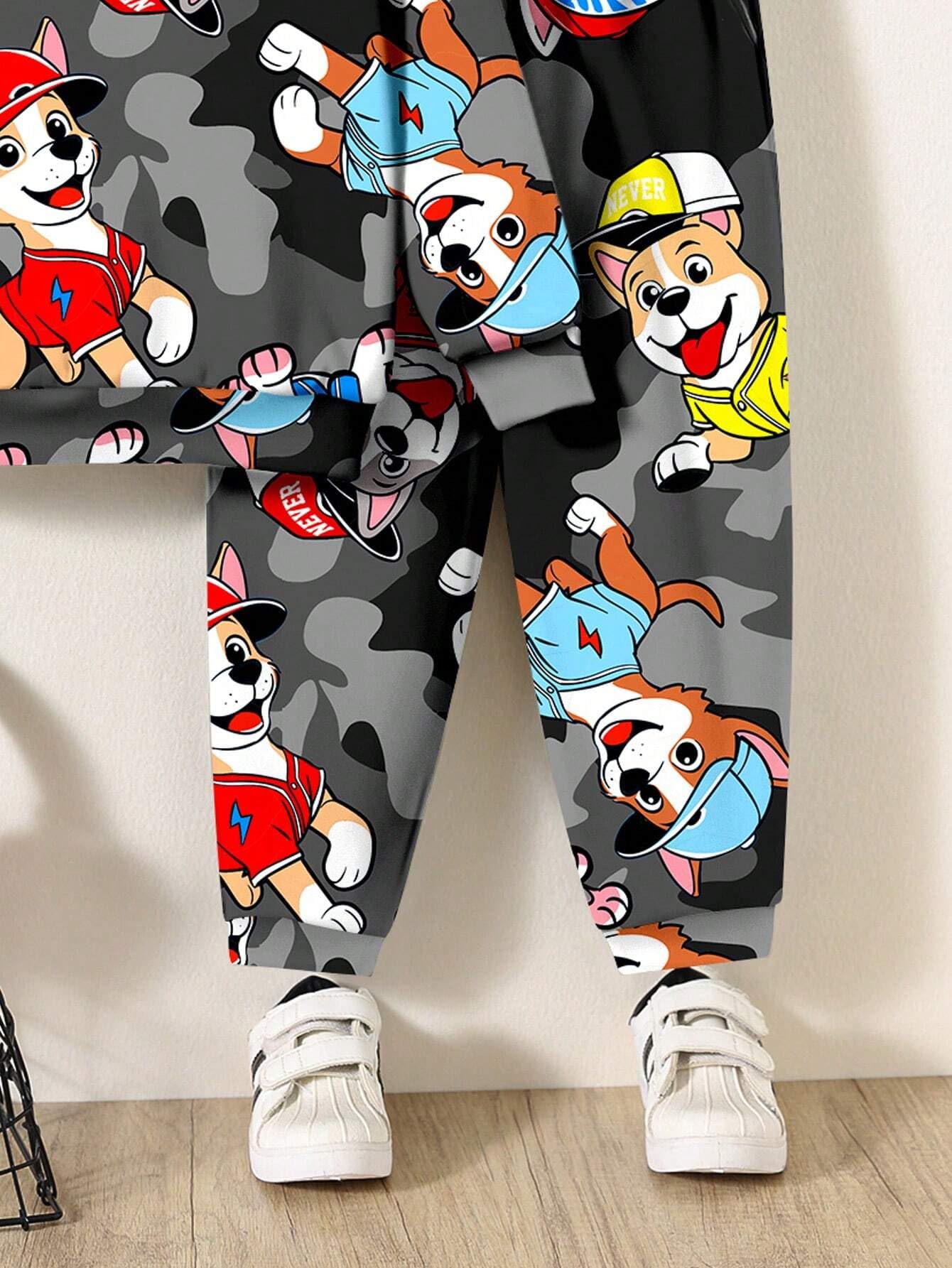 URBAN OX Kids Grey Camo Cartoon Sweatshirt Set for Boys - Image 5