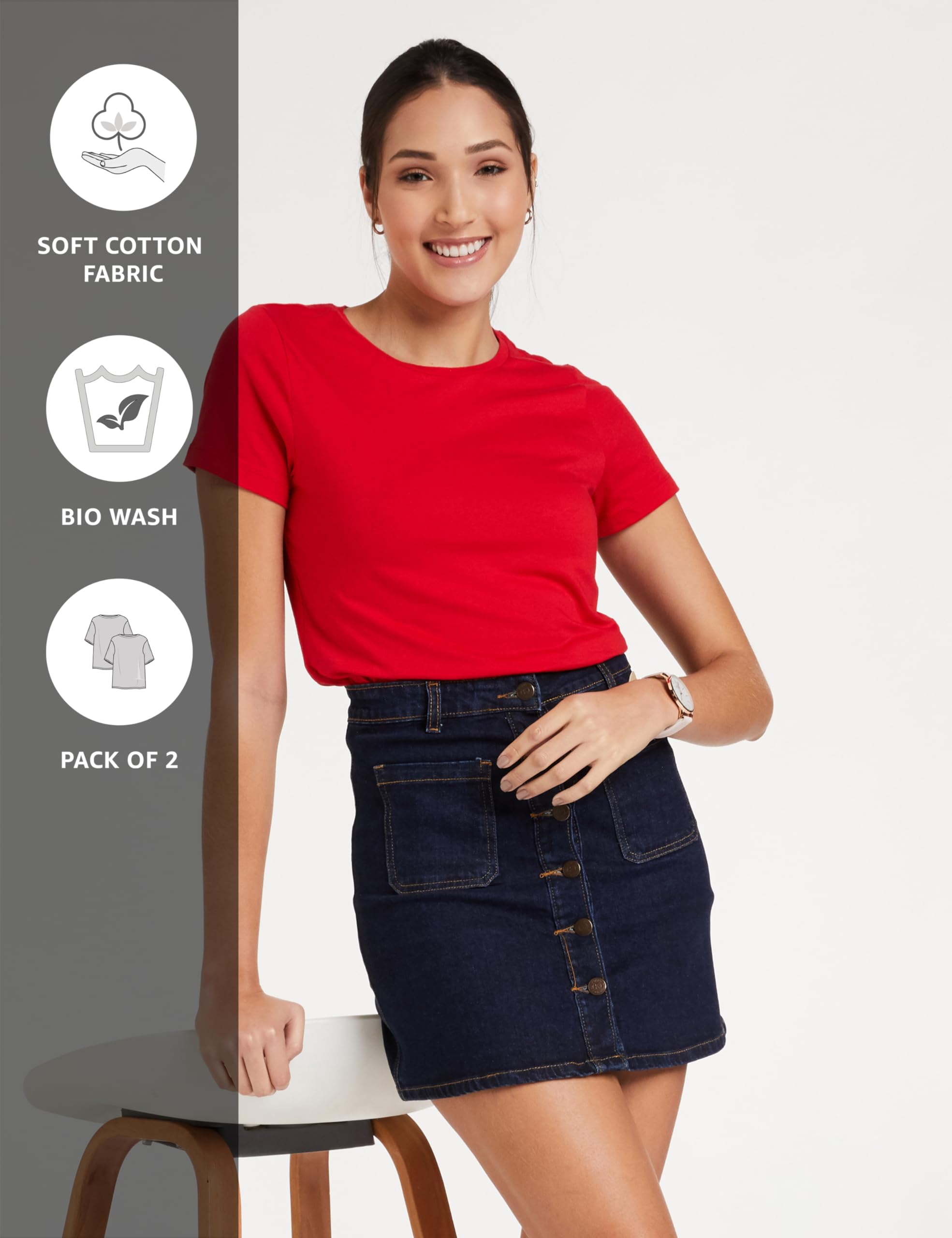 Symbol Women Solid T-Shirt - Red & Turquoise - Image 4