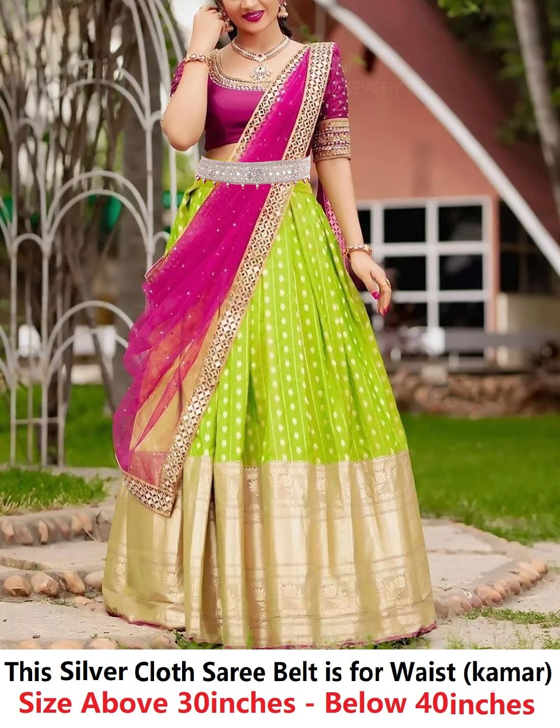 VAMA Women's Embroidery Work Cloth Vaddanam Belt - Silver White - Image 4