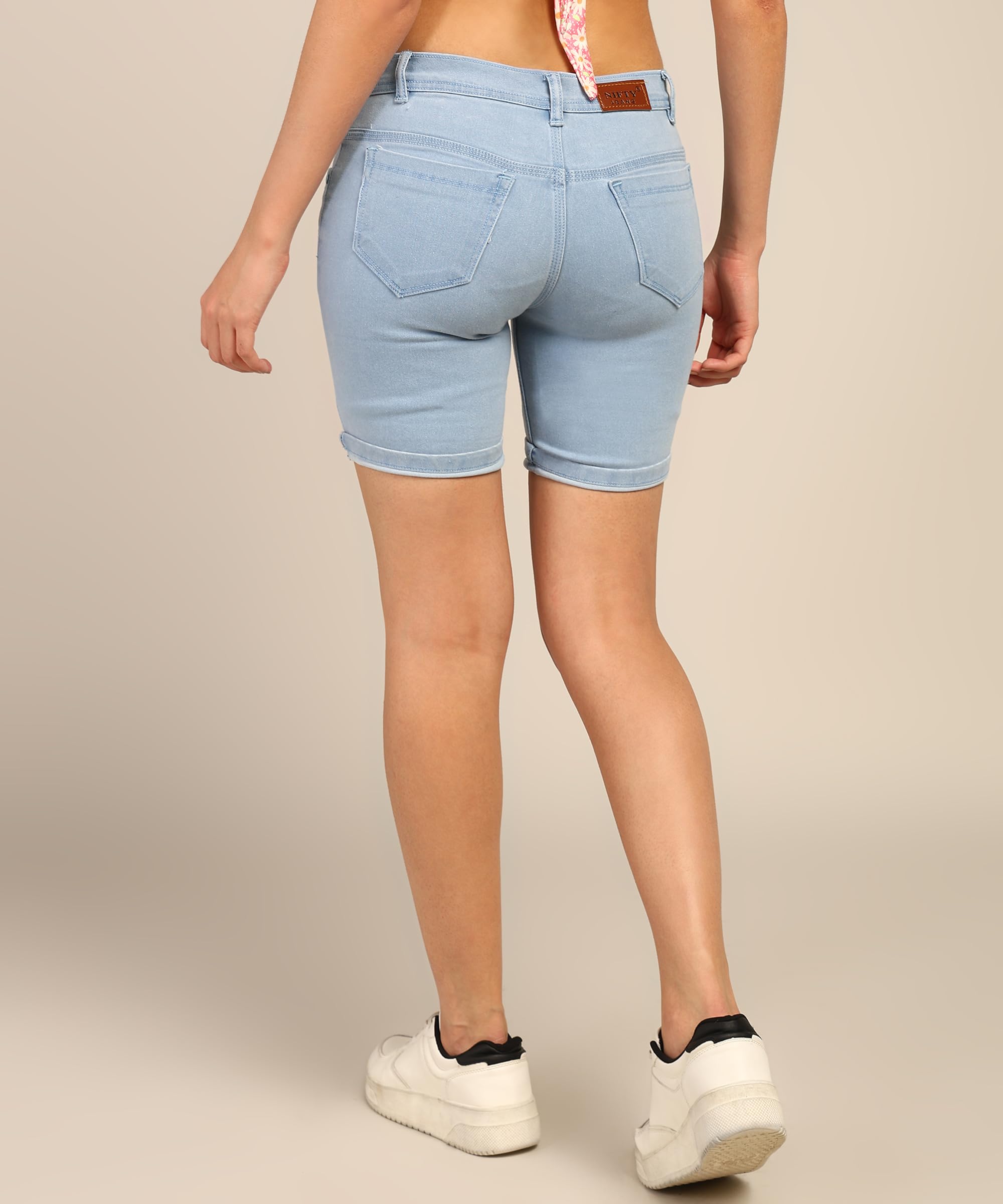 Nifty Women's Denim Stretchable Shorts - SkyBlue - Image 3