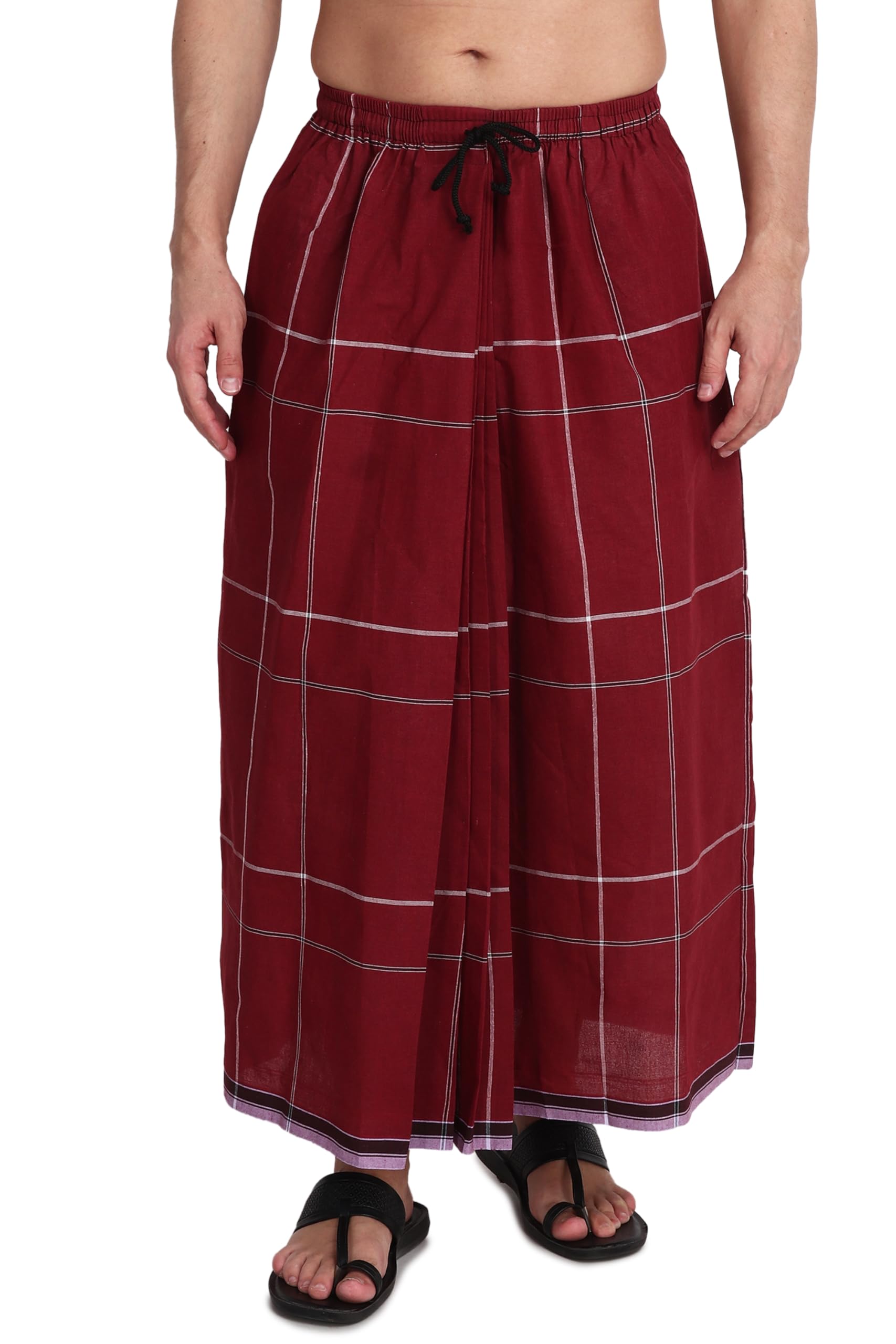 Gowri Tex Elastic Cotton Lungi - Red - Image 4