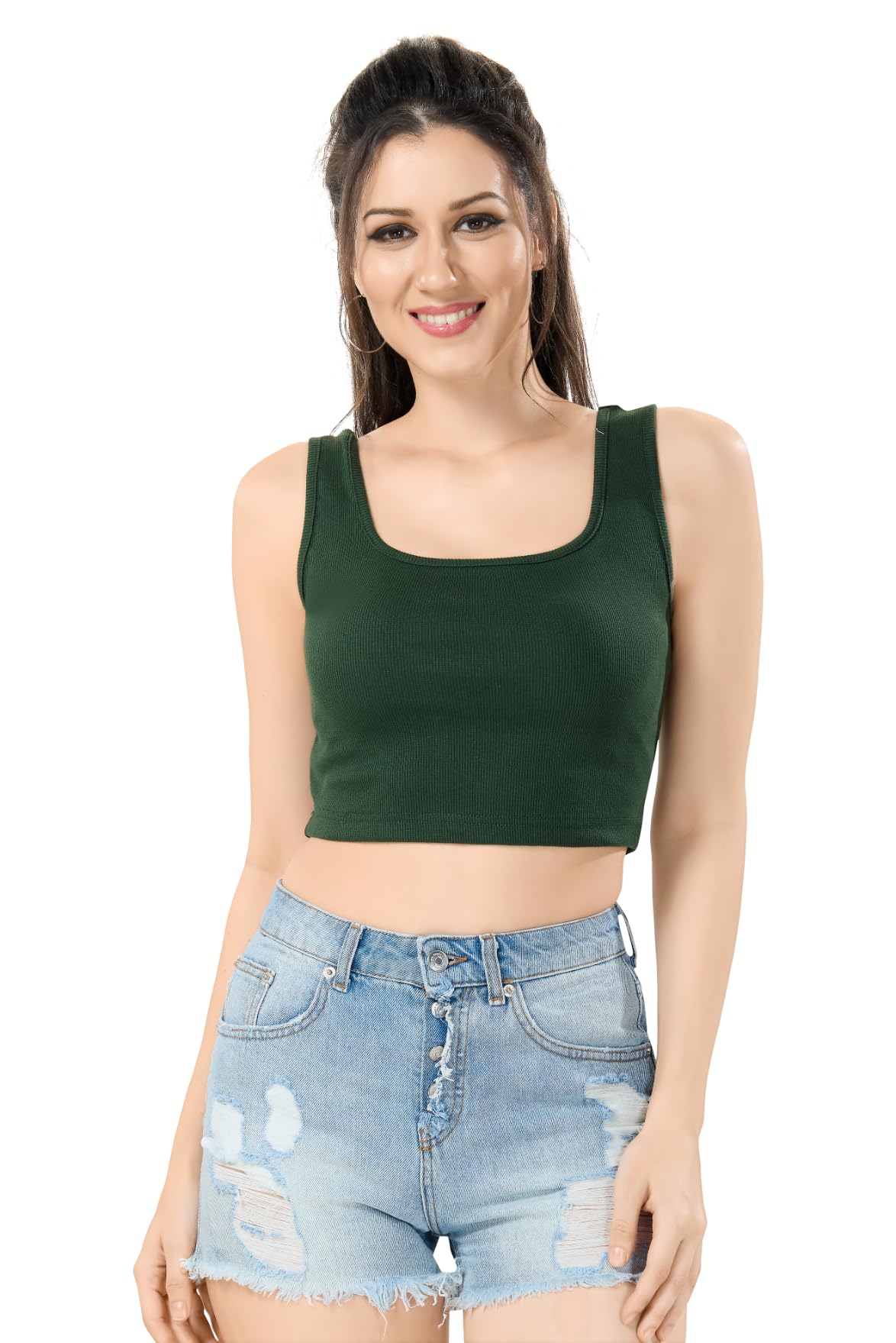 TRASA Olive Green Cotton Tank Top for Women