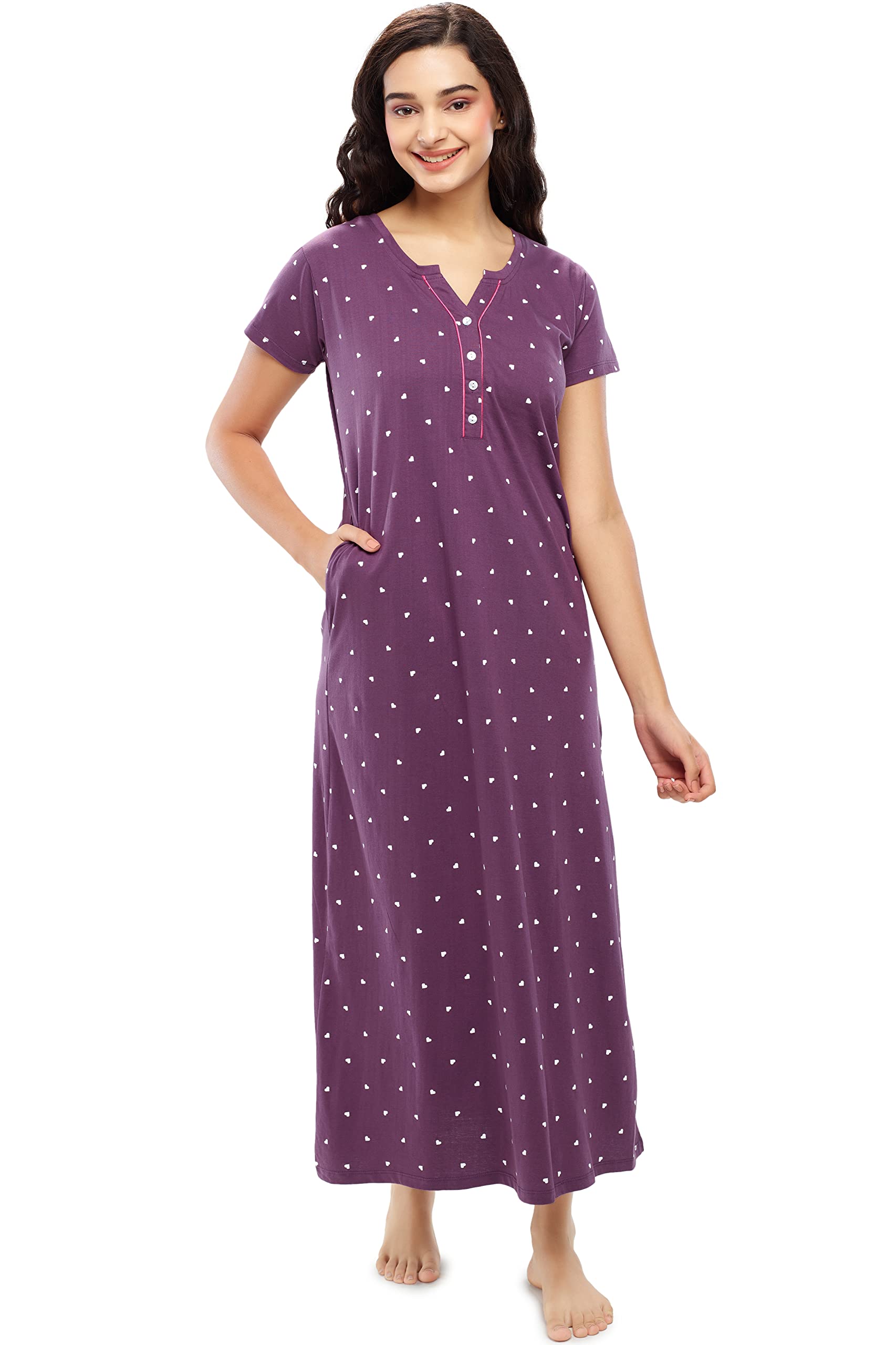 ZEYO Women's Cotton Maxi Nighty - Purple