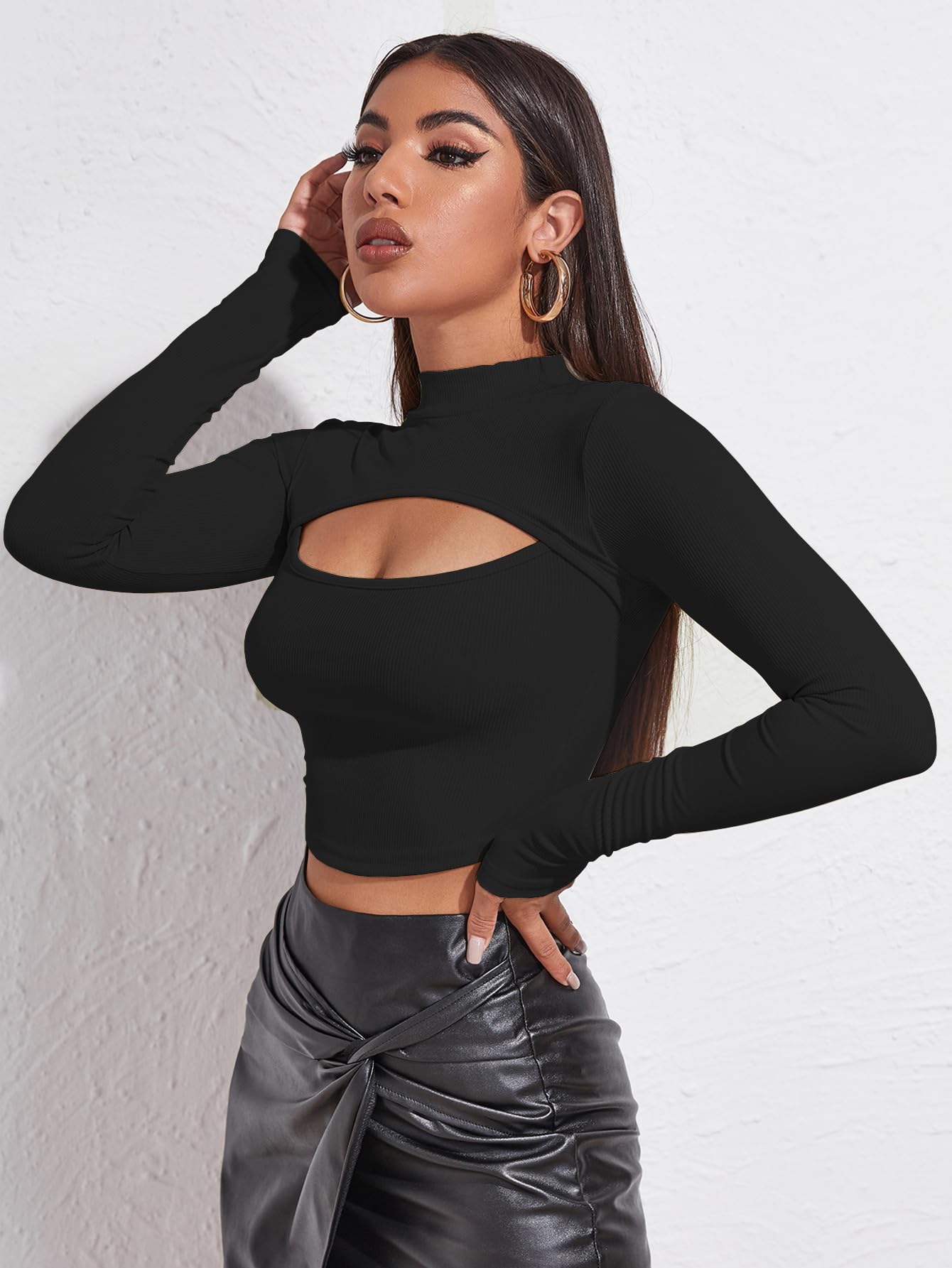 Sugathari Women Black Knitted Crop Tee - Image 3