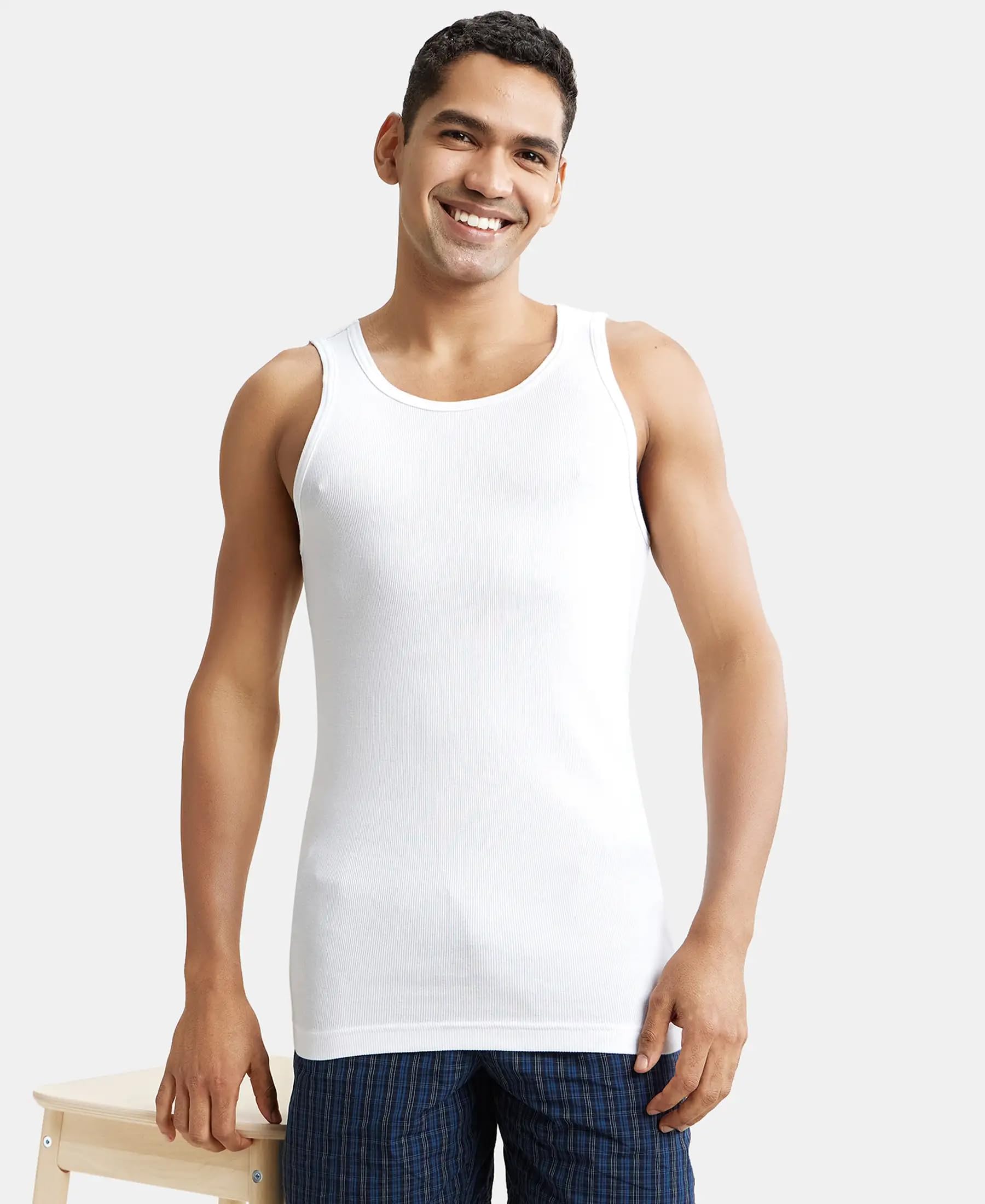 Jockey Men's Cotton Rib Sleeveless Vest - White - Image 5