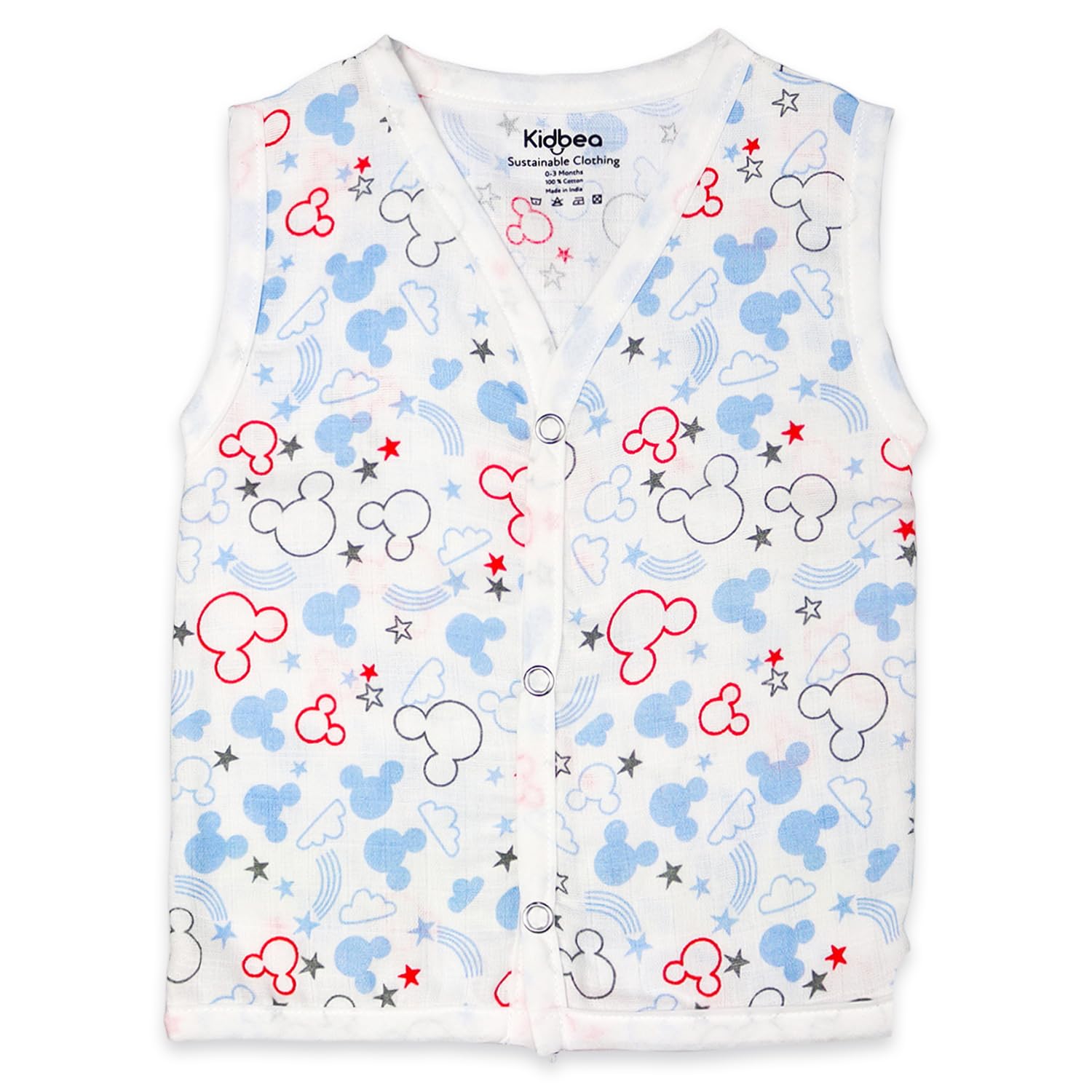 Kidbea Organic Cotton Muslin Button Jhabla for Boys & Girls - White Multi Color - Image 3