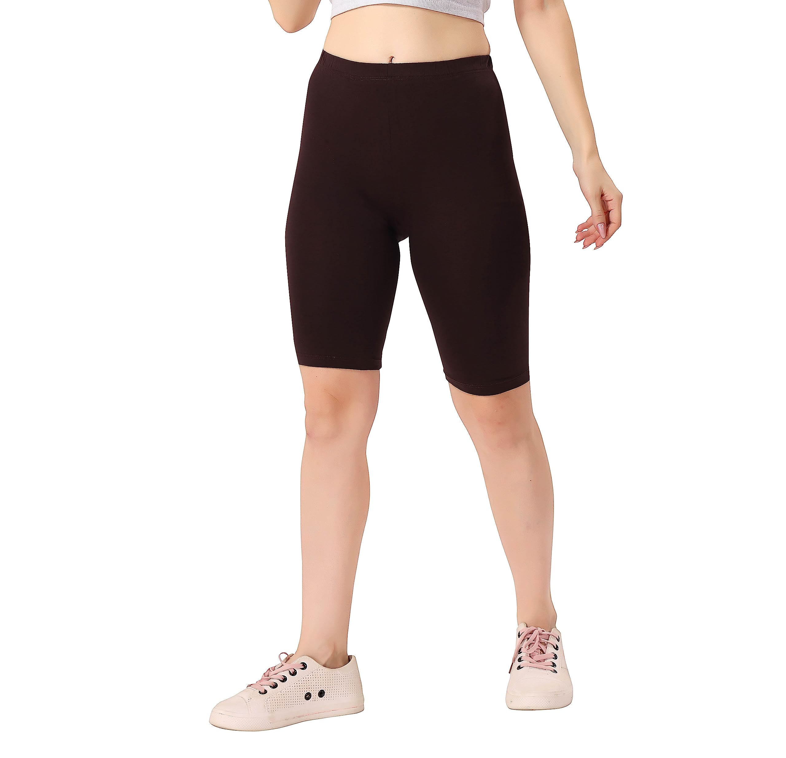 TRASA Women's Brown Cotton Biker Shorts