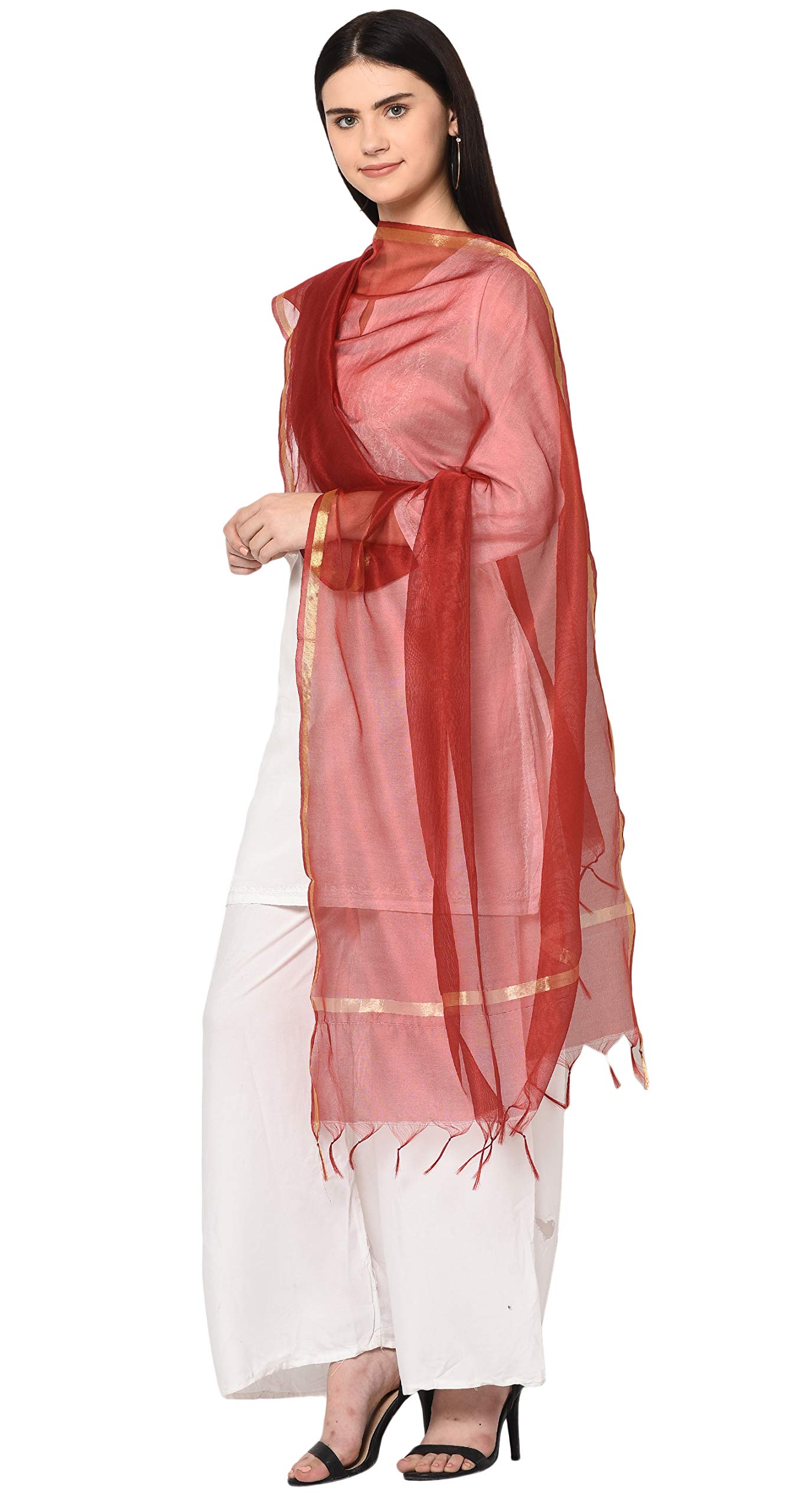 Weavers Villa Women's Banarasi Poly Silk Dupatta - Maroon - Image 3