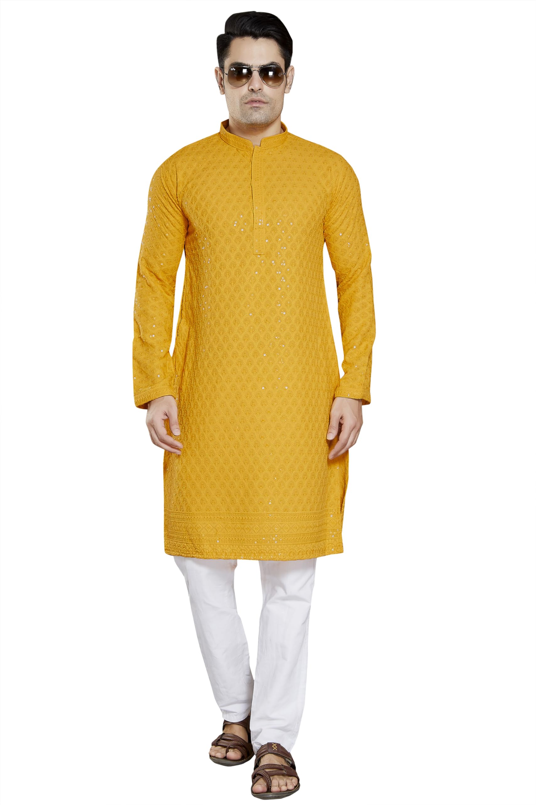 DIVISIVE Men's Sequince Embroidered Kurta - Yellow - Image 2