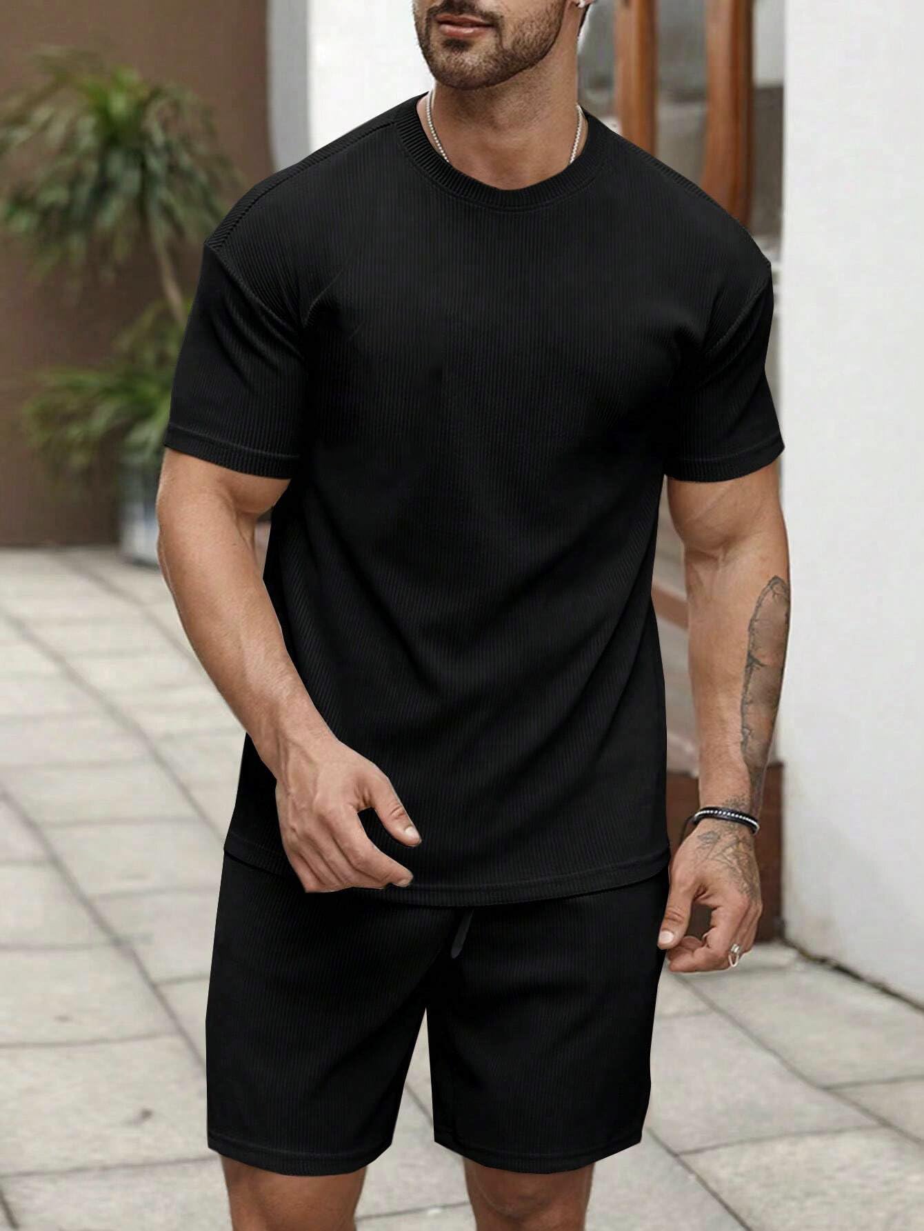 SMOWKLY Men's Cotton Pyjama Set - Black - Image 4