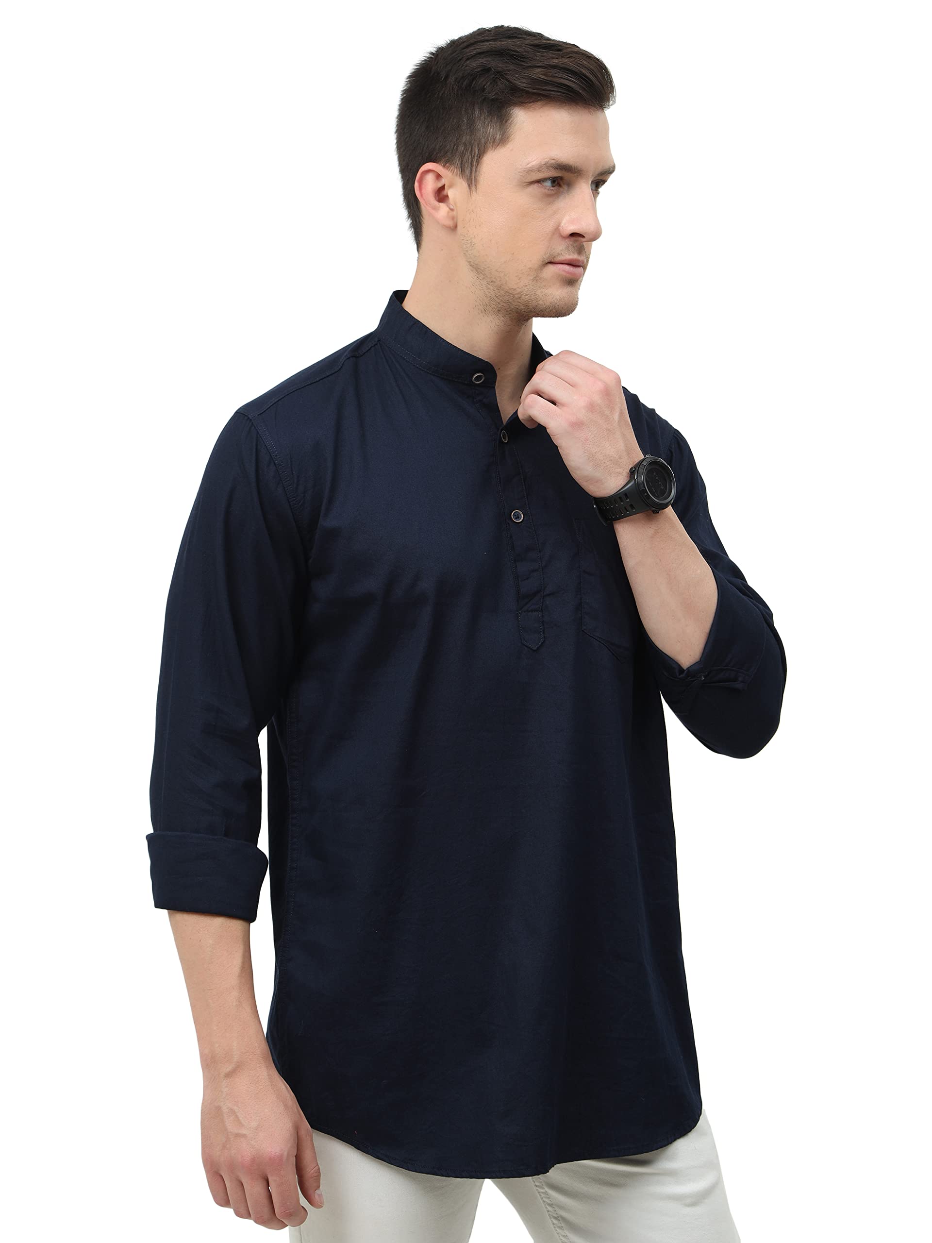 Miraan Navy Blue Cotton Kurta for Men - Image 3