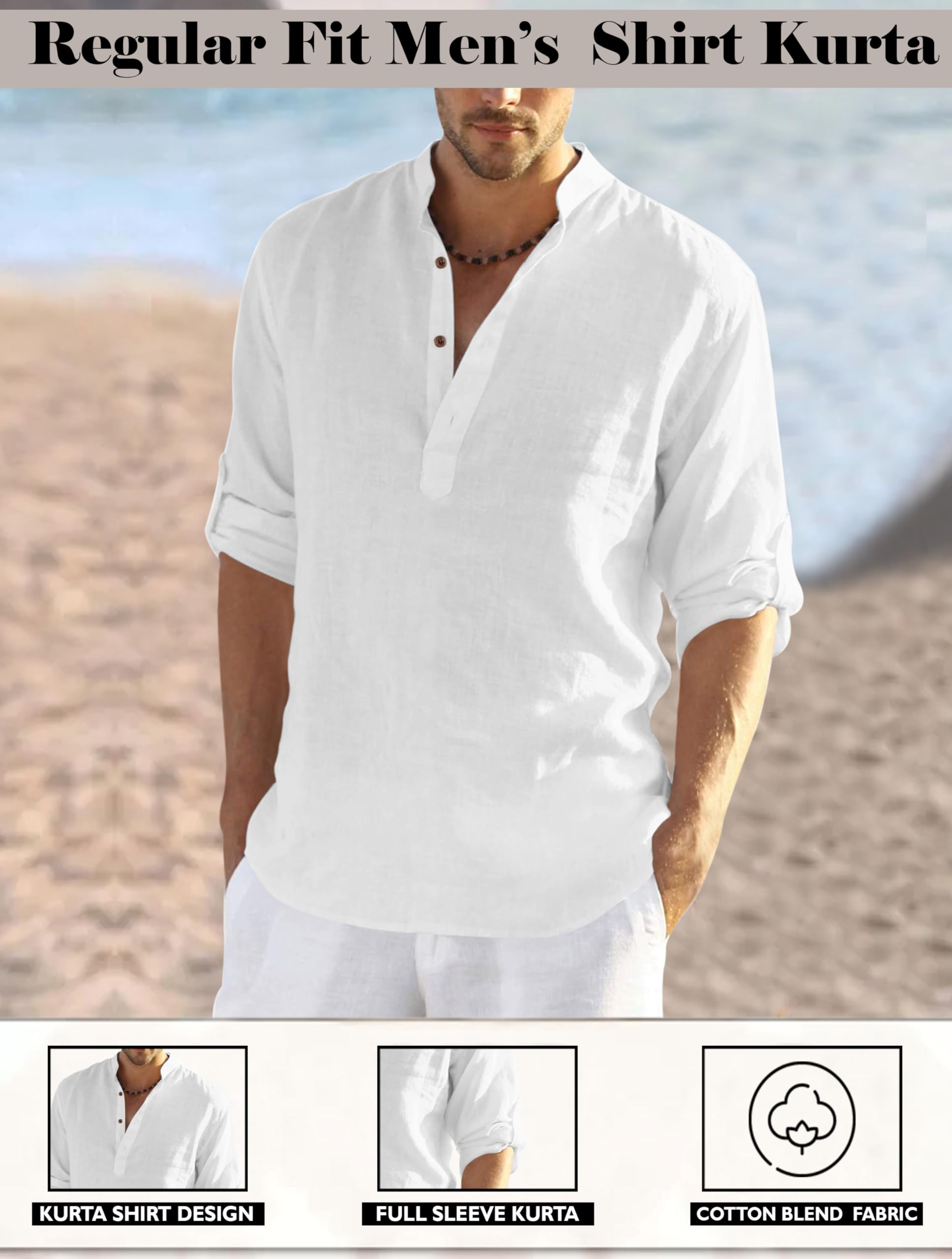 Zombom Men's White Cotton Kurta Shirt - Image 2