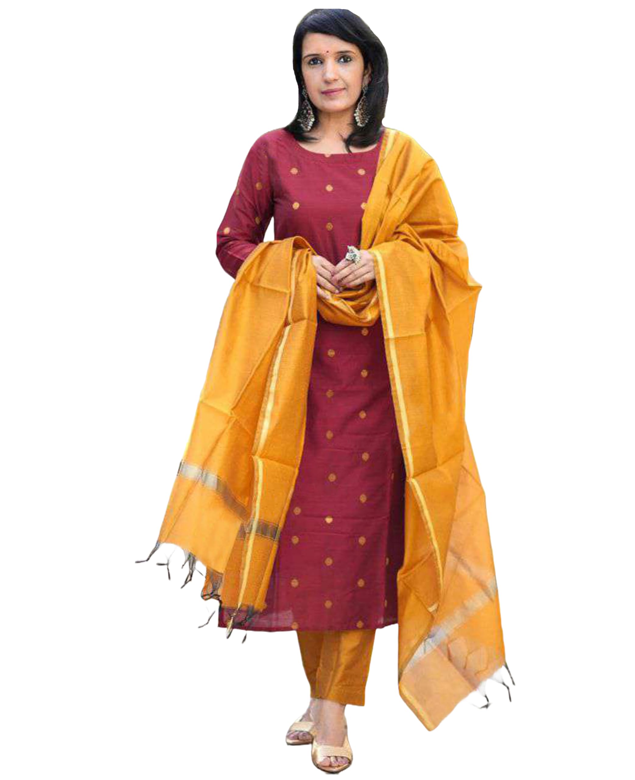 GoSriKi Maroon Rayon Kurta Set for Women