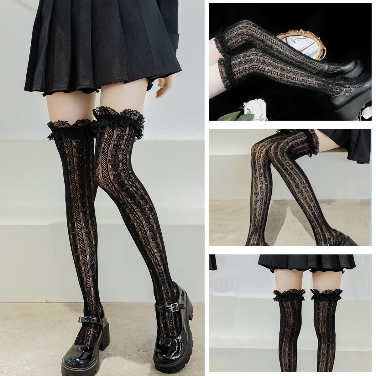 Lolita Lace Knee High Socks for Women - Black - Image 5