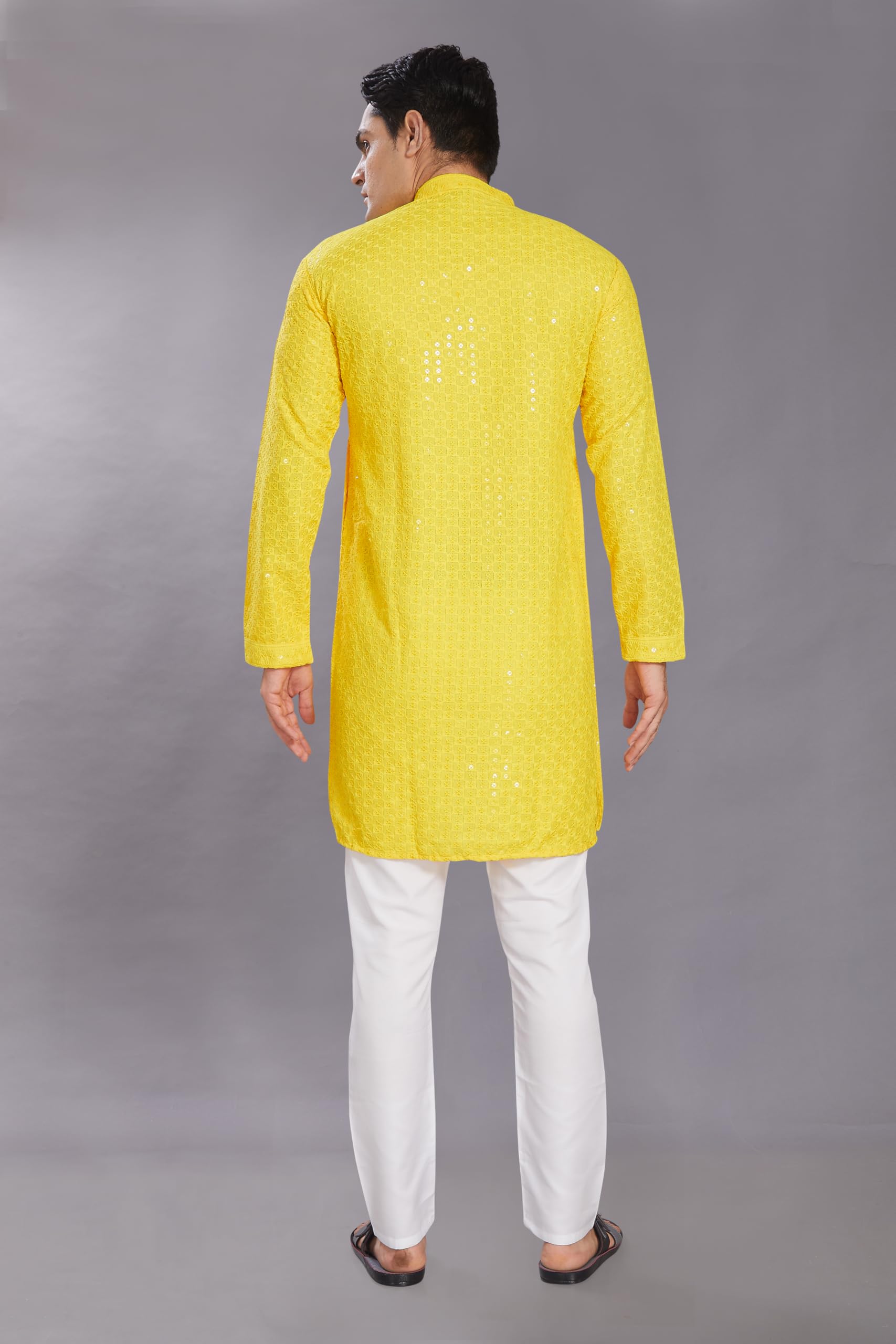 DIVISIVE Men's Sequined Embroidered Kurta - Yellow - Image 5