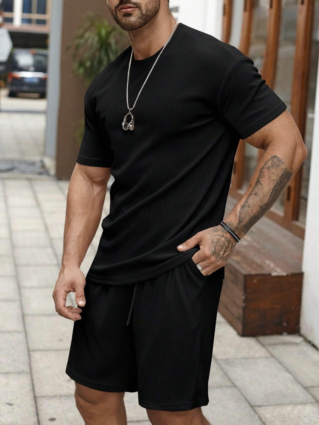 SMOWKLY Men's Cotton Pyjama Set - Black - Image 3