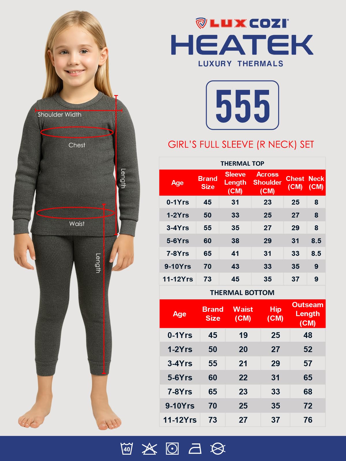 Lux Cozi Girl's Thermal Set - Black - Image 2