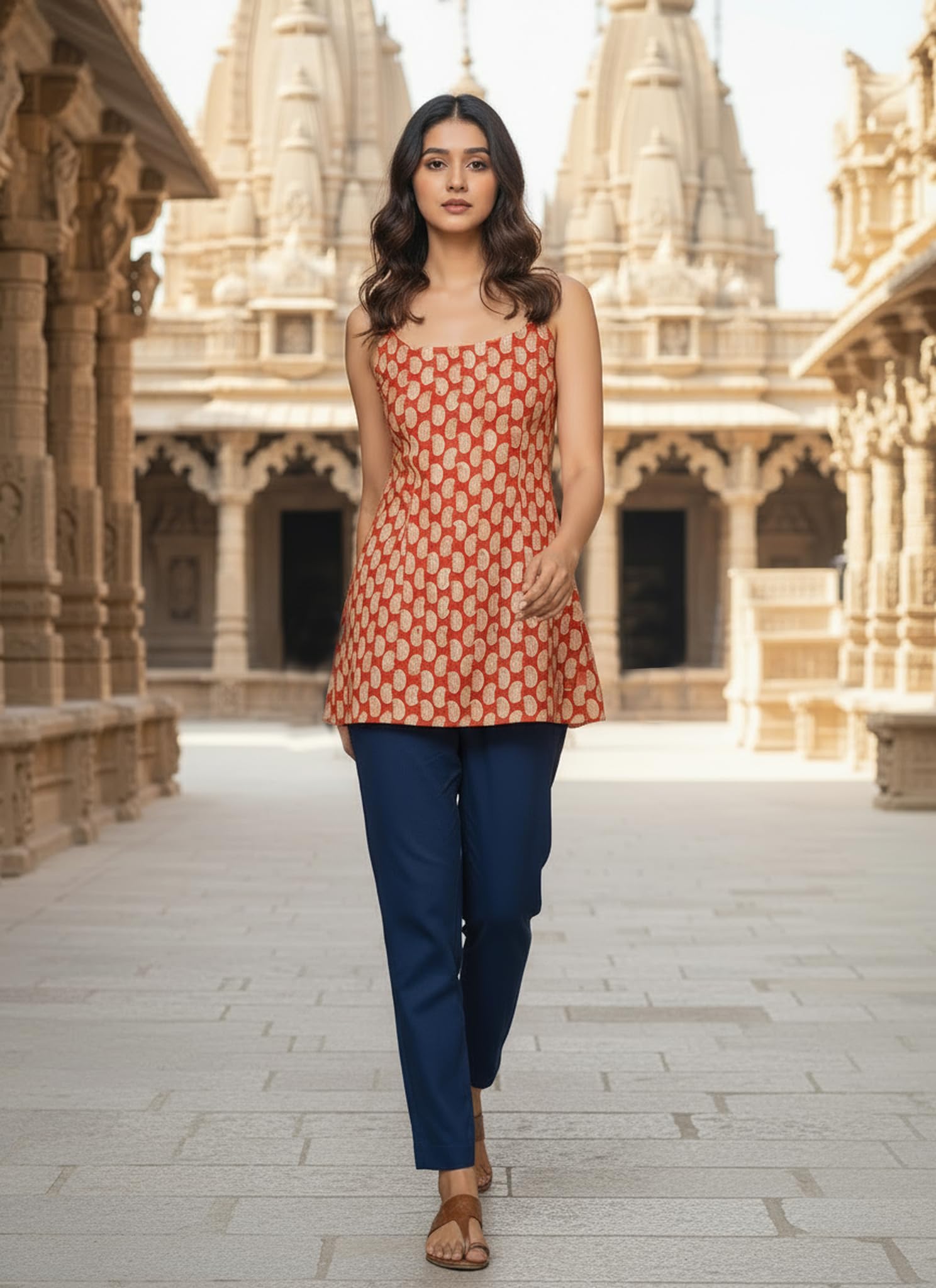 GoSriKi Women's Red A-Line Kurti - Image 5