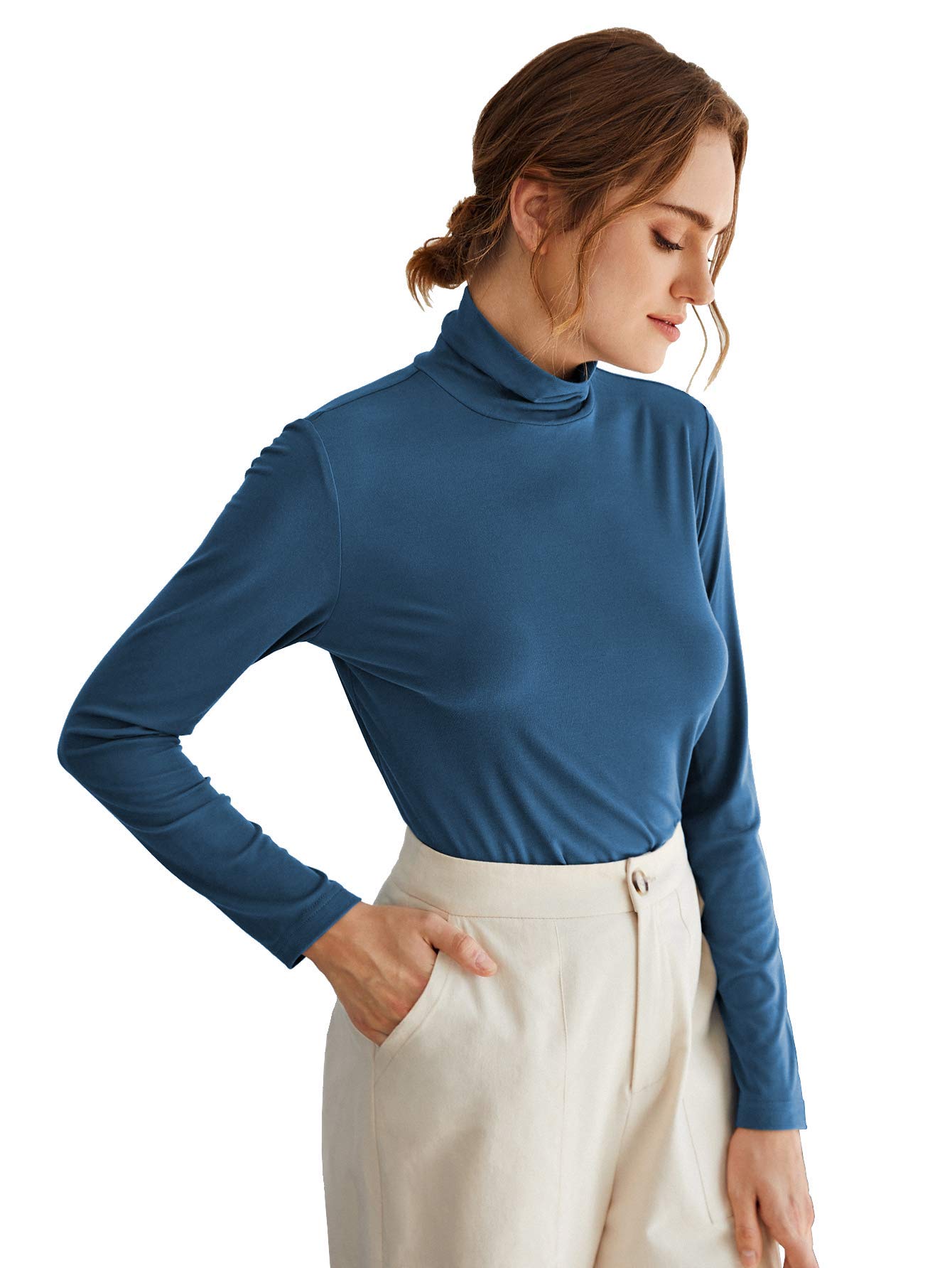 Fabricorn Turtle Neck Cotton Tshirt for Women - Airforce Blue - Image 3