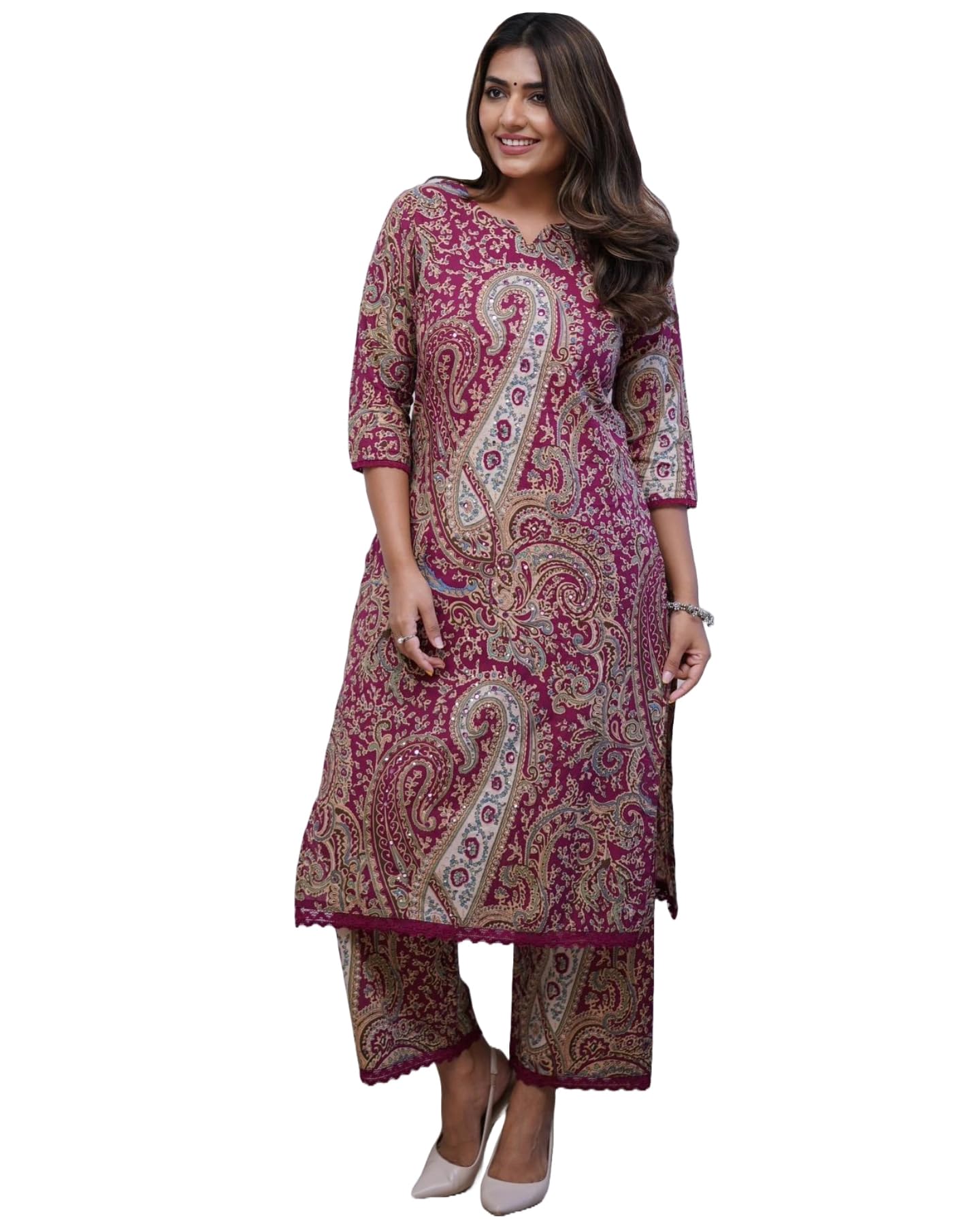 GoSriKi Women's Rayon Kurta with Palazzo - Rani Pink