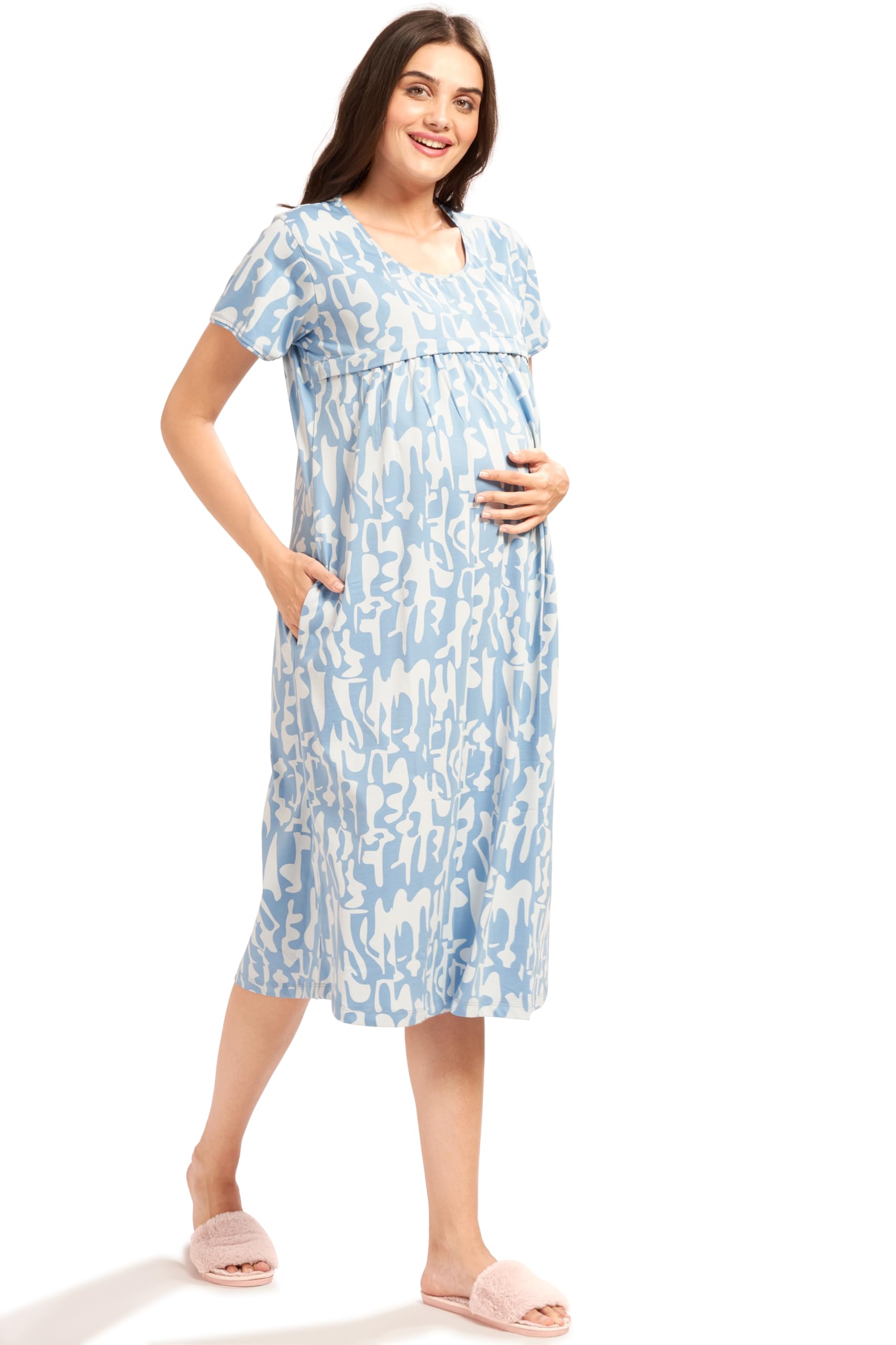 GarbGlide Women Maternity Nursing Nighty - Blue - Image 3