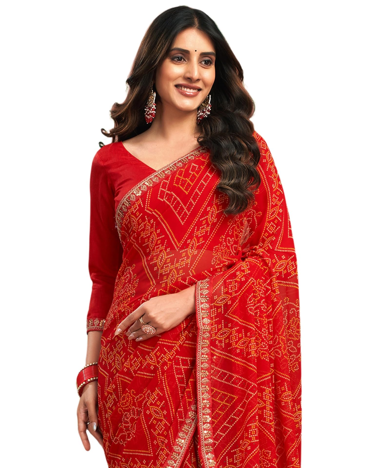 SIRIL Women's Georgette Bandhani Printed Saree