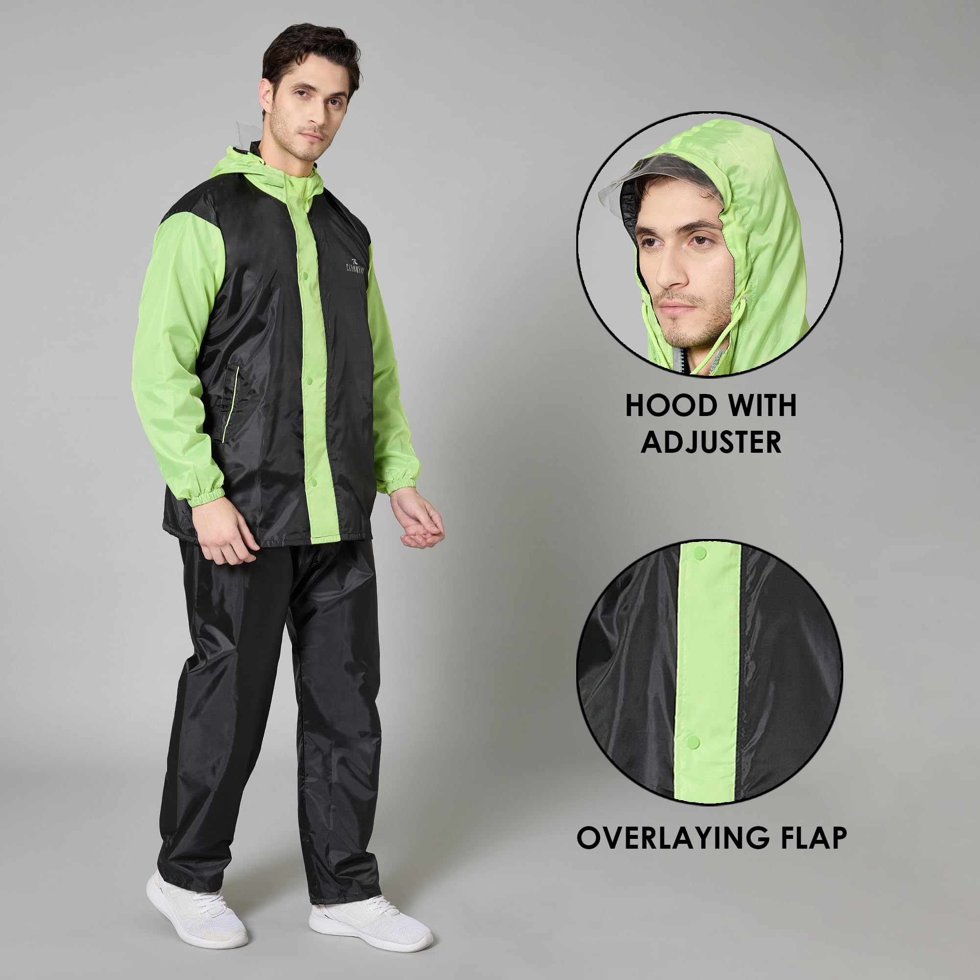 THE CLOWNFISH Men's Waterproof Reversible Rain Coat - Black/Neon - Image 4