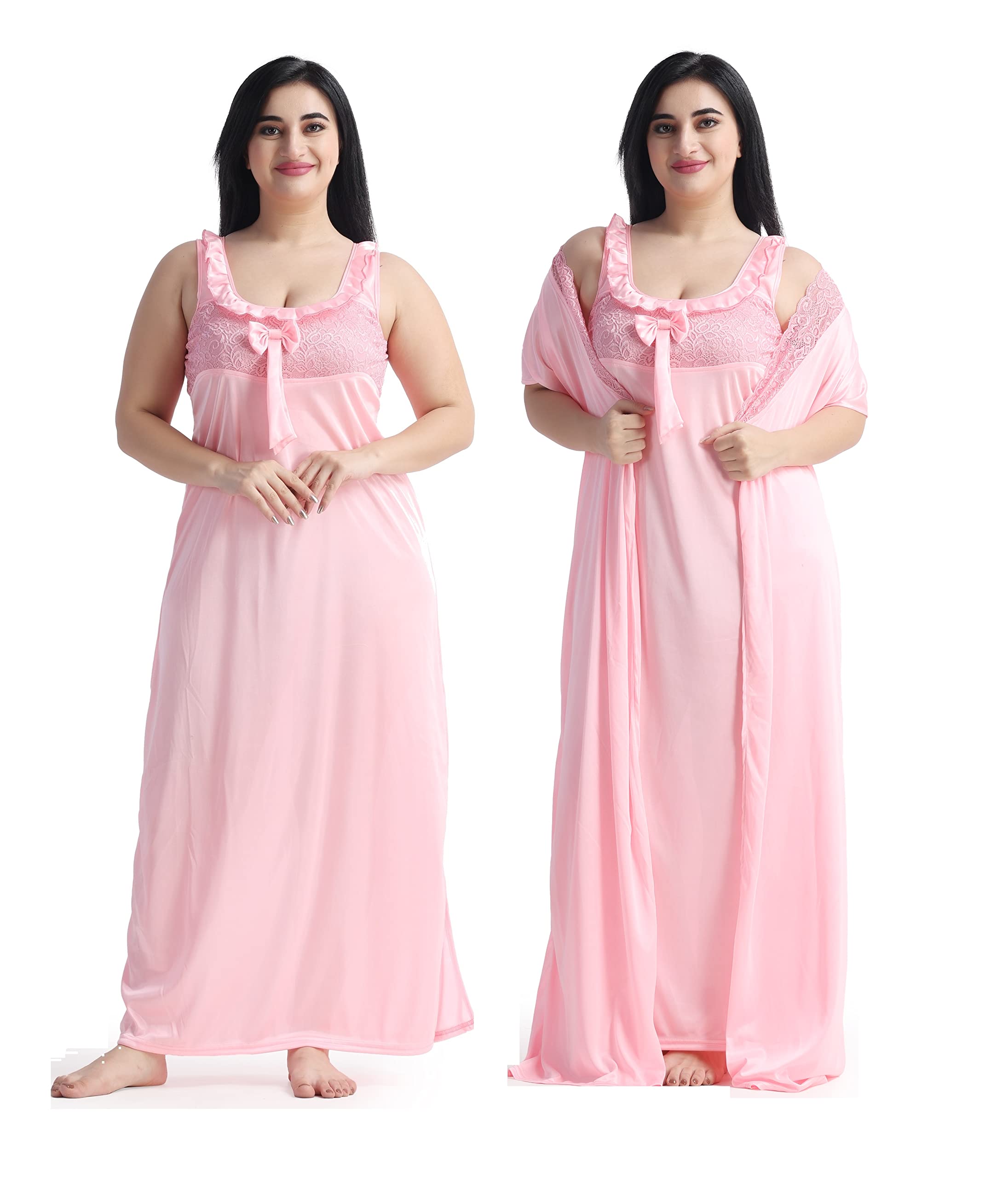 GarbGlide Women Nighty with Robe - Baby Pink