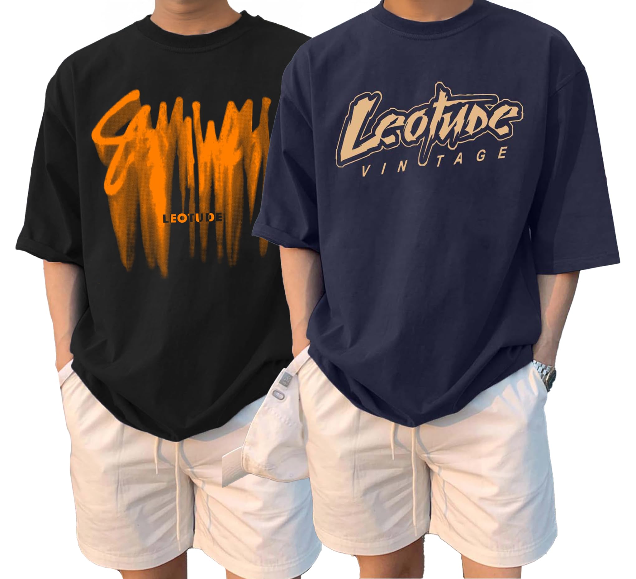 LEOTUDE Men's Brown Multicolour Graphic Tees