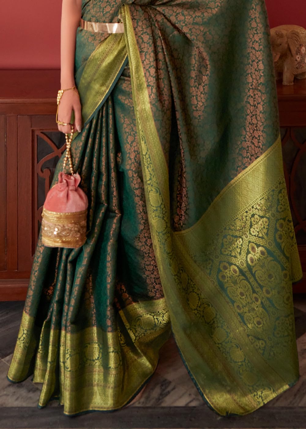 Kanjivaram Banarasi Silk Saree - Green - Image 5