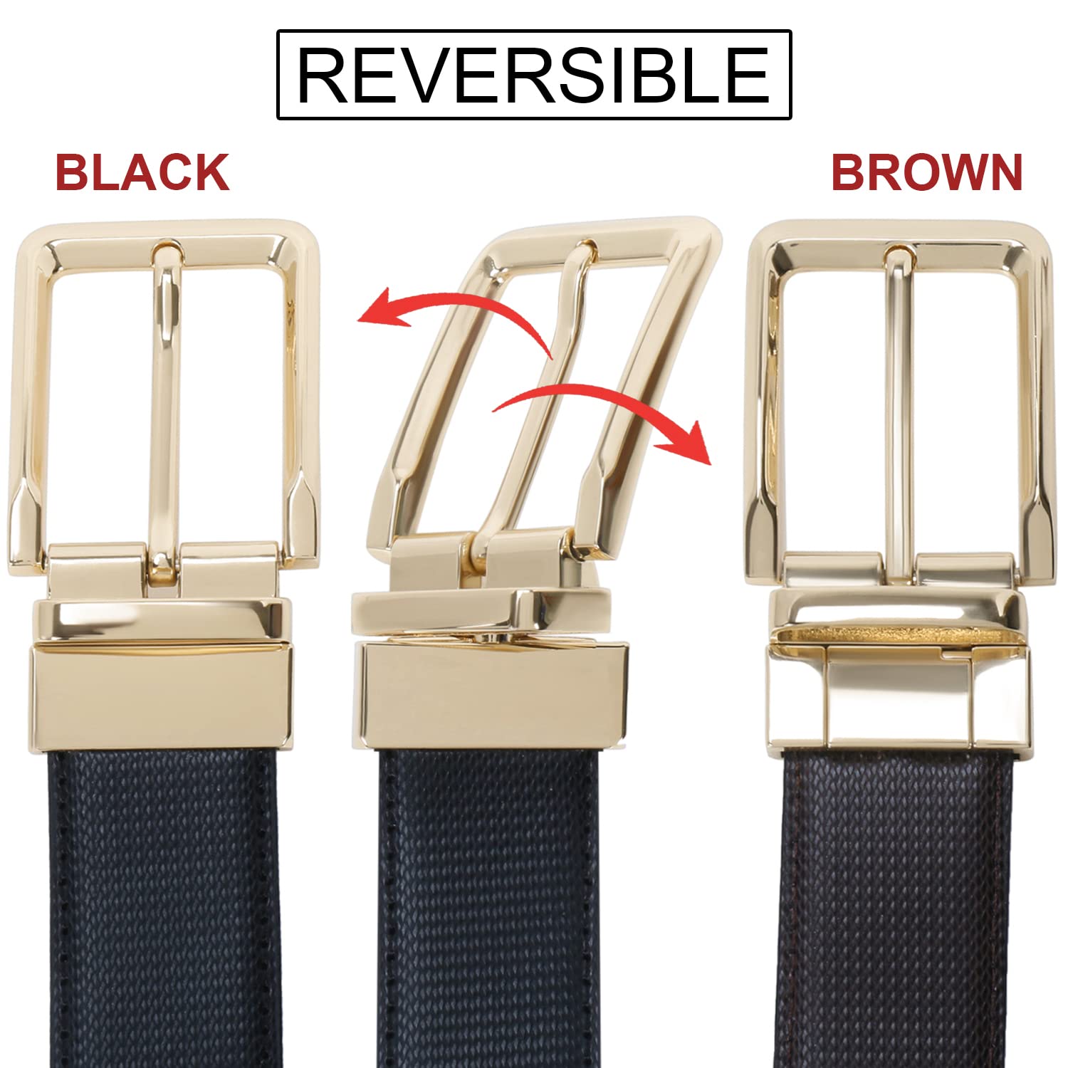 Labnoft Men Leather Reversible Belt - Black - Image 4