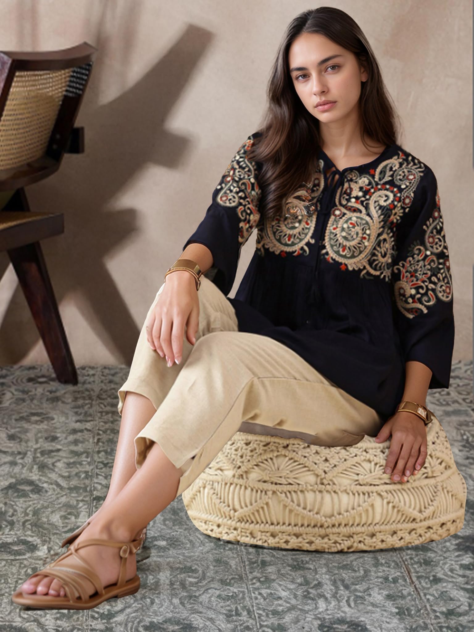 Bee Pee Women Navy Embroidered Kurti - Image 5