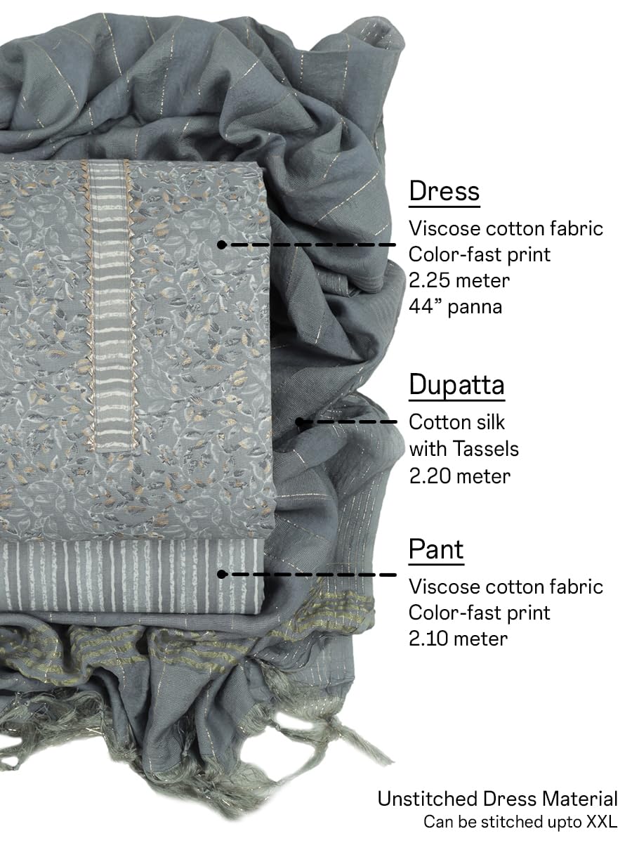 Sun Fashion Women's Cotton Blend Chudithar Material - Grey - Image 4