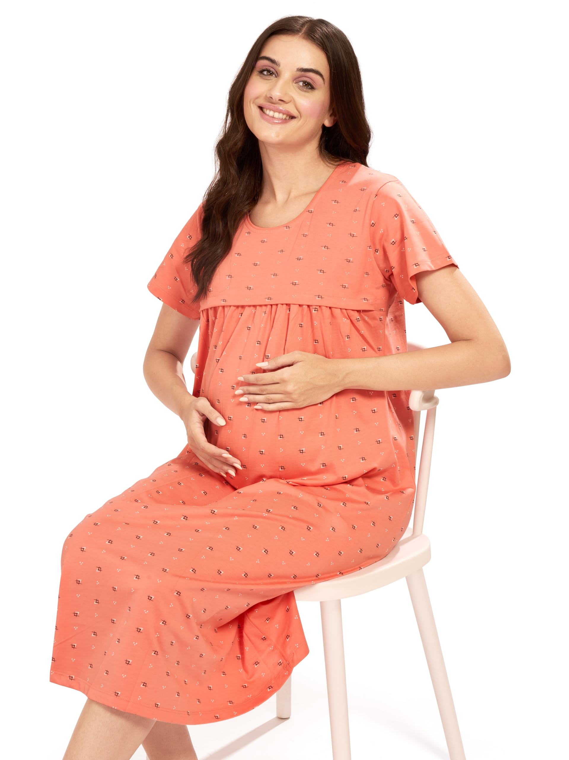 AV2 Women's Cotton Starred Knee Length Maternity Nightdress - Image 4