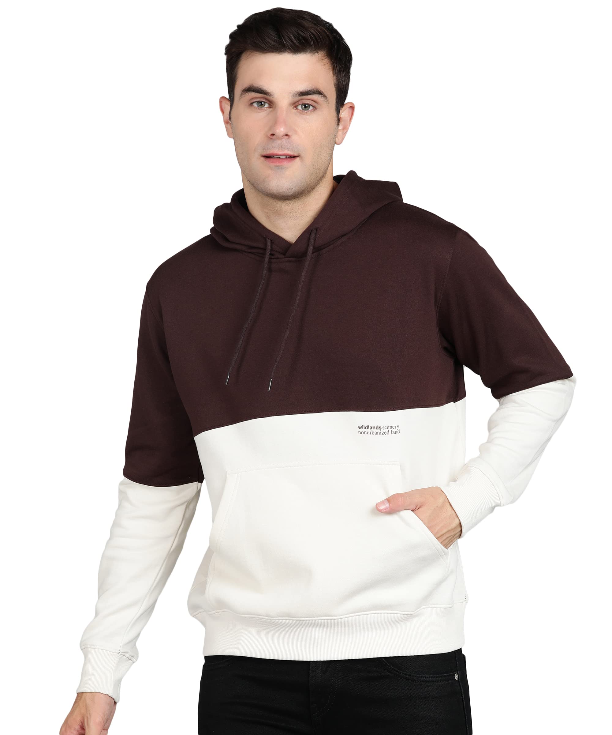 Alan Jones Men's Brown Colorblock Cotton Hooded Sweatshirt