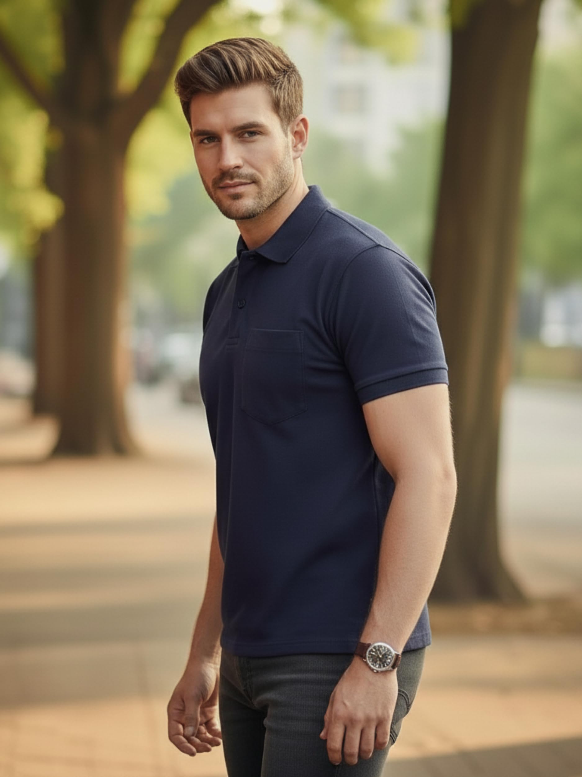 SMAN Polo T-Shirt for Men - Navy Blue - Image 2