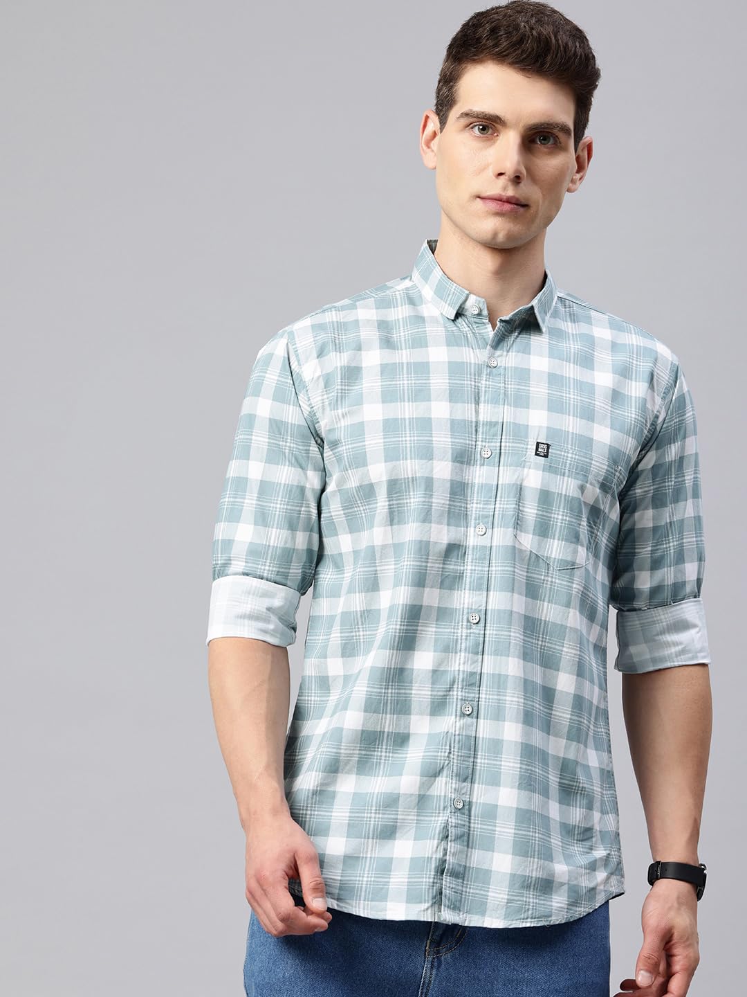 Majestic Man Casual Shirt for Men - Dusty Blue Checkered - Image 2