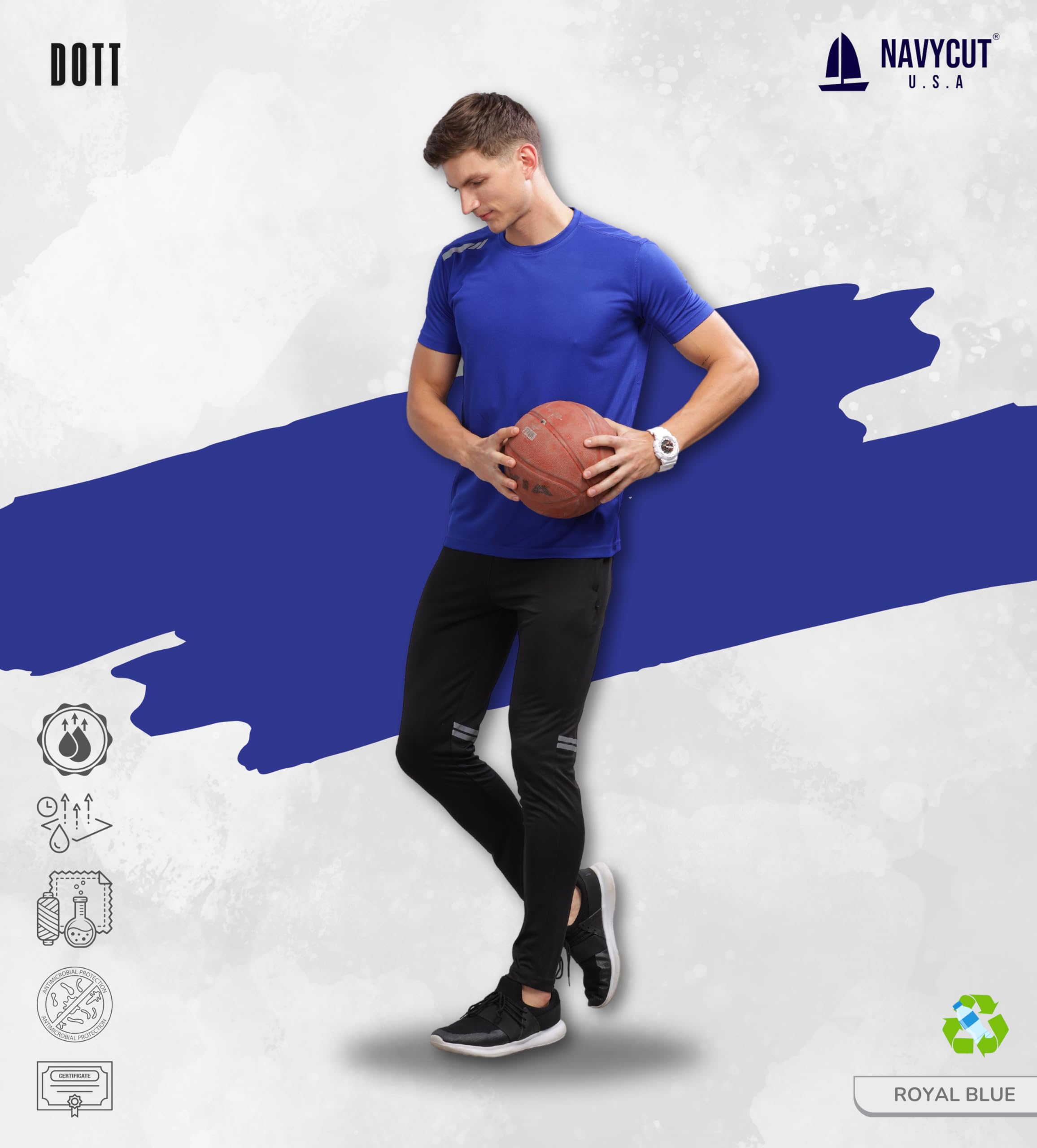 NAVYCUT Royal Blue Quick Dry T-Shirt for Men - Image 2