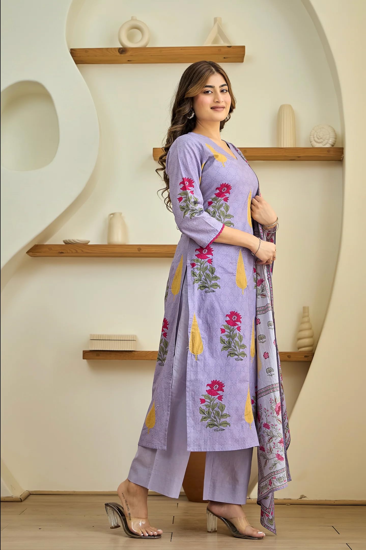 GoSriKi Lavender Printed Kurta Set for Women - Image 4